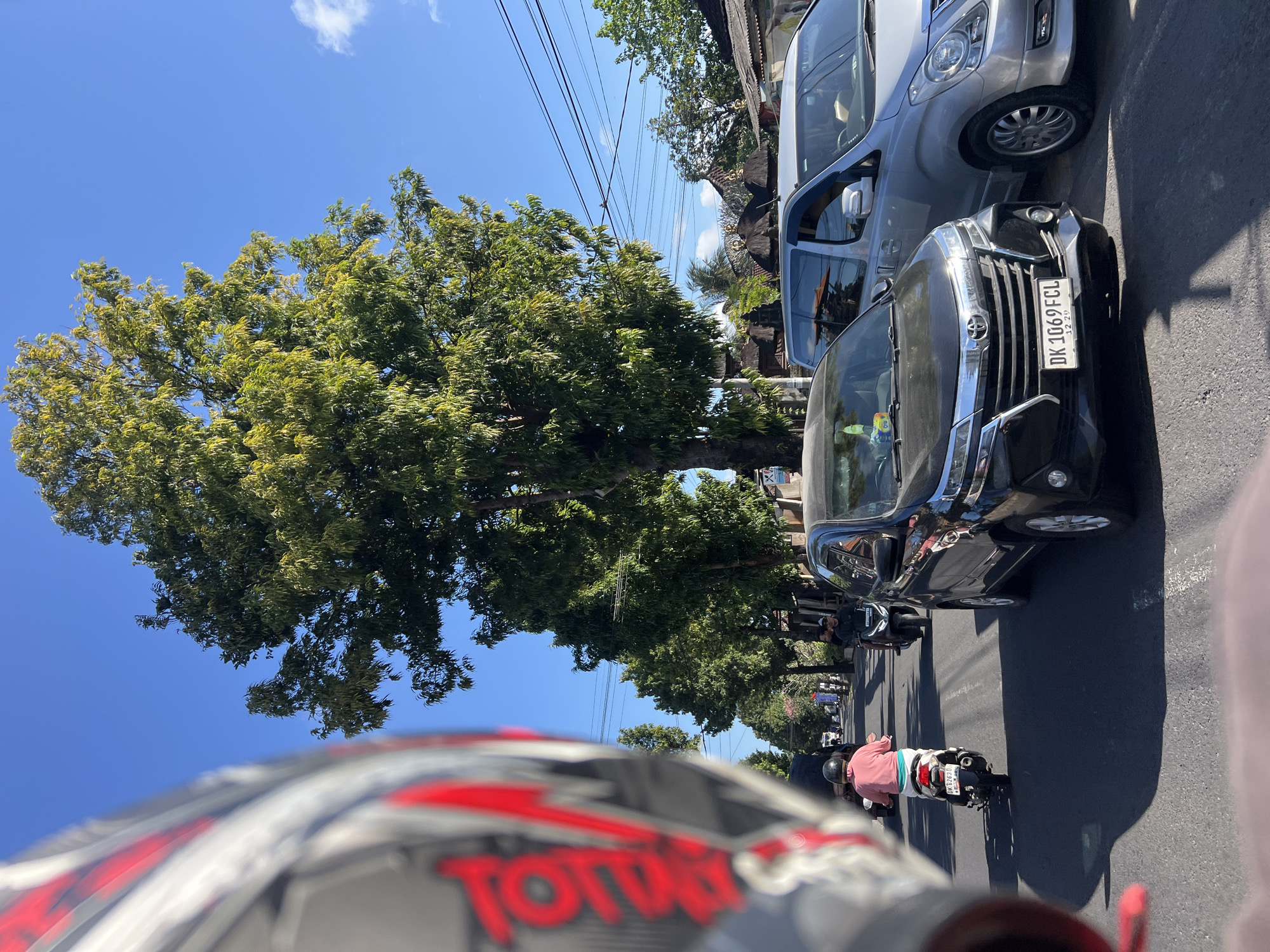 Morning scooter ride through Sukawati with livestock trucks passing