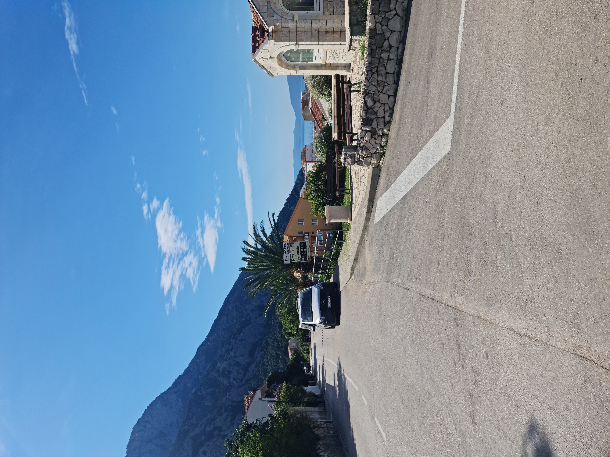 Summer morning street life in coastal Gradac, Croatia