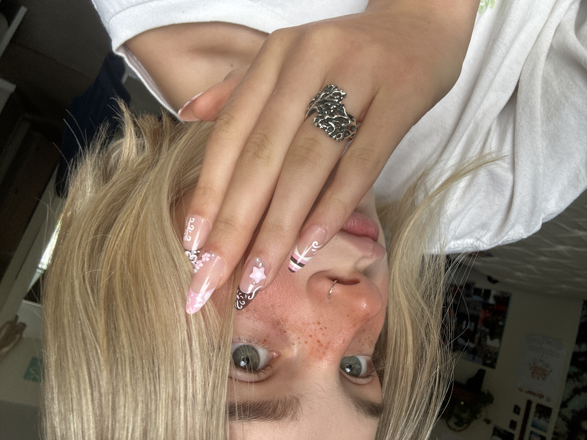 Upside-down selfie captured in Whistler shows blonde person with freckles