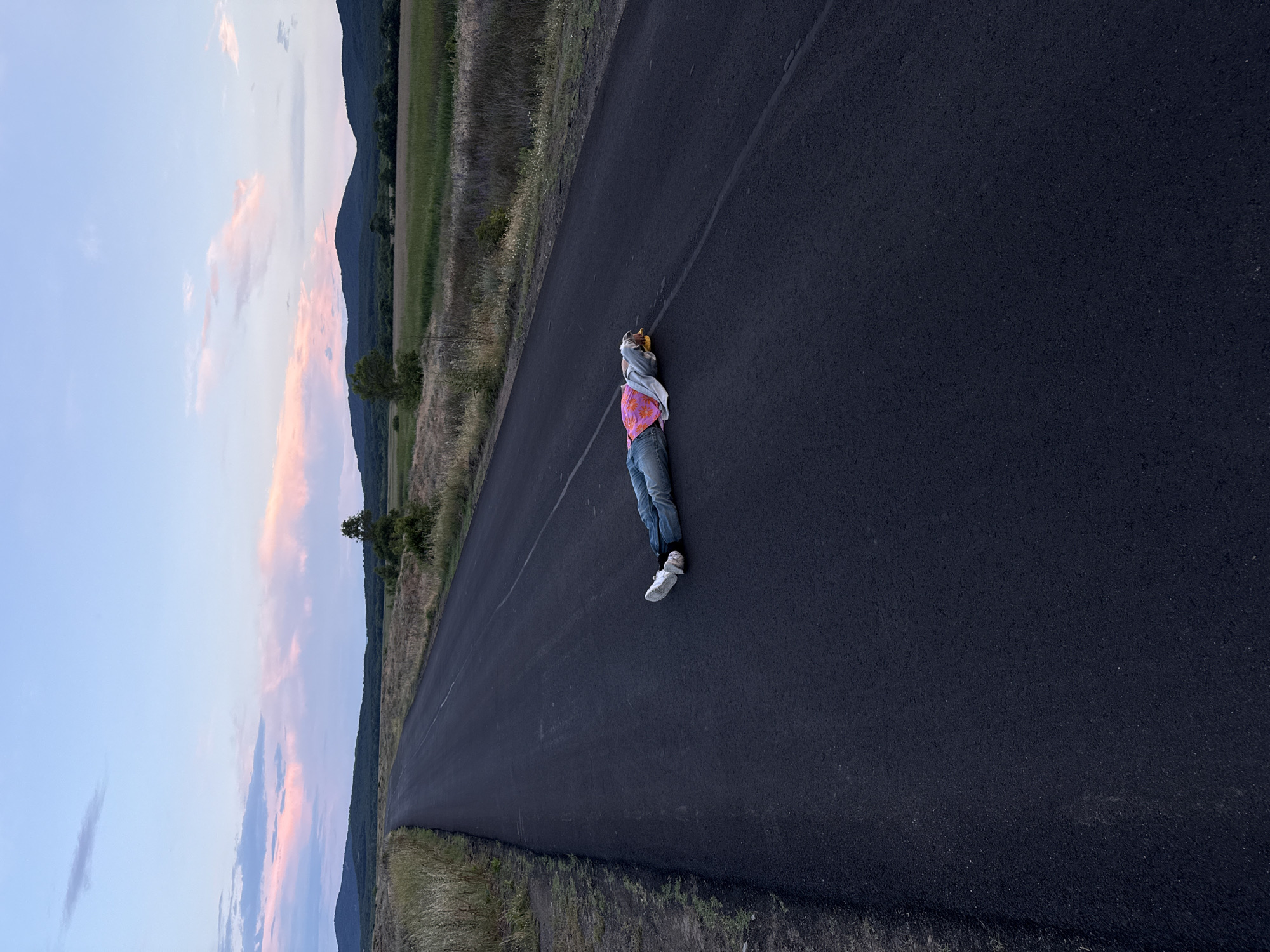 Person photographed lying on roads, beachcombing near Sozopol, Bulgaria
