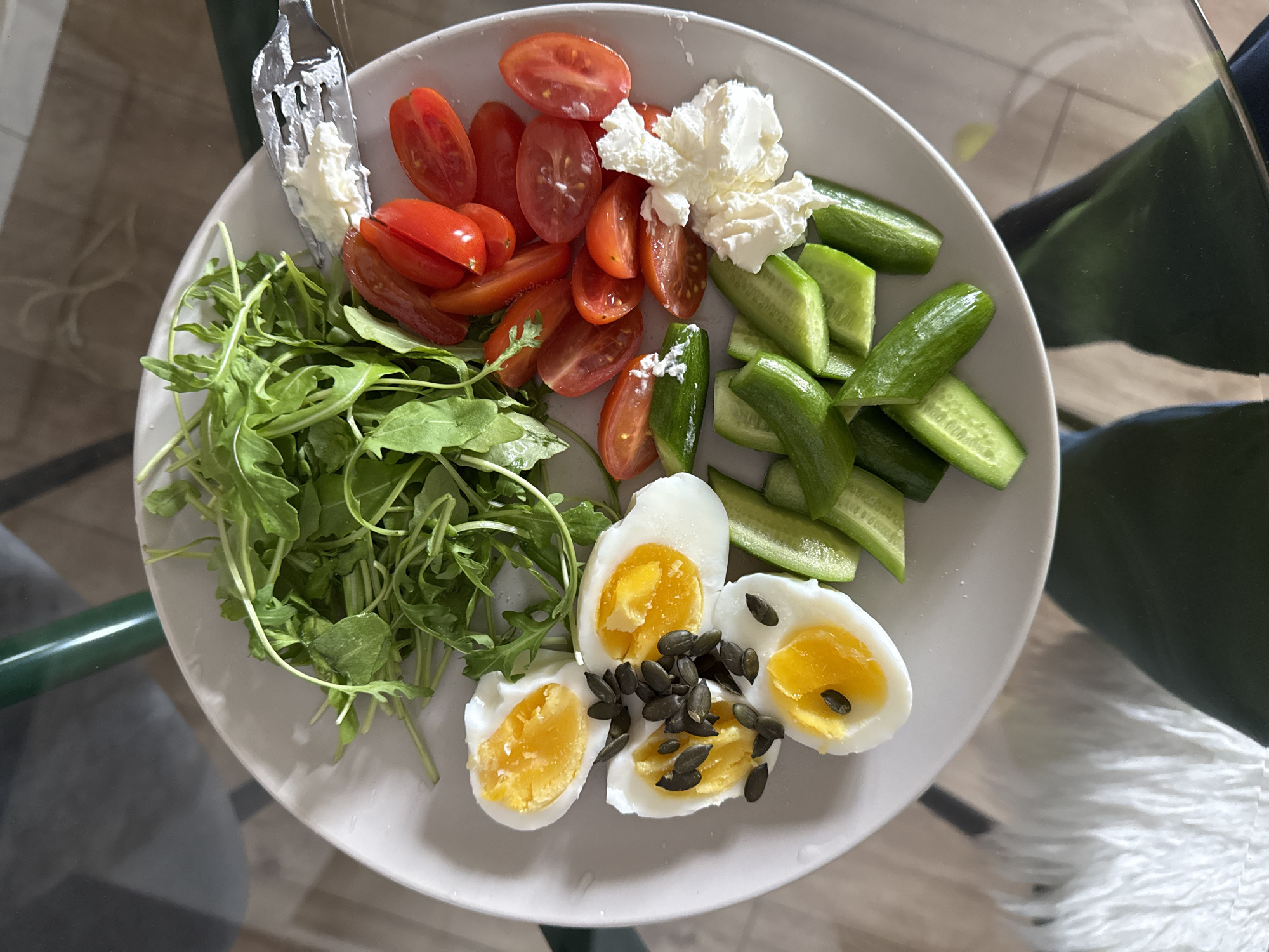 Breakfast salad photographed in Tel Aviv morning