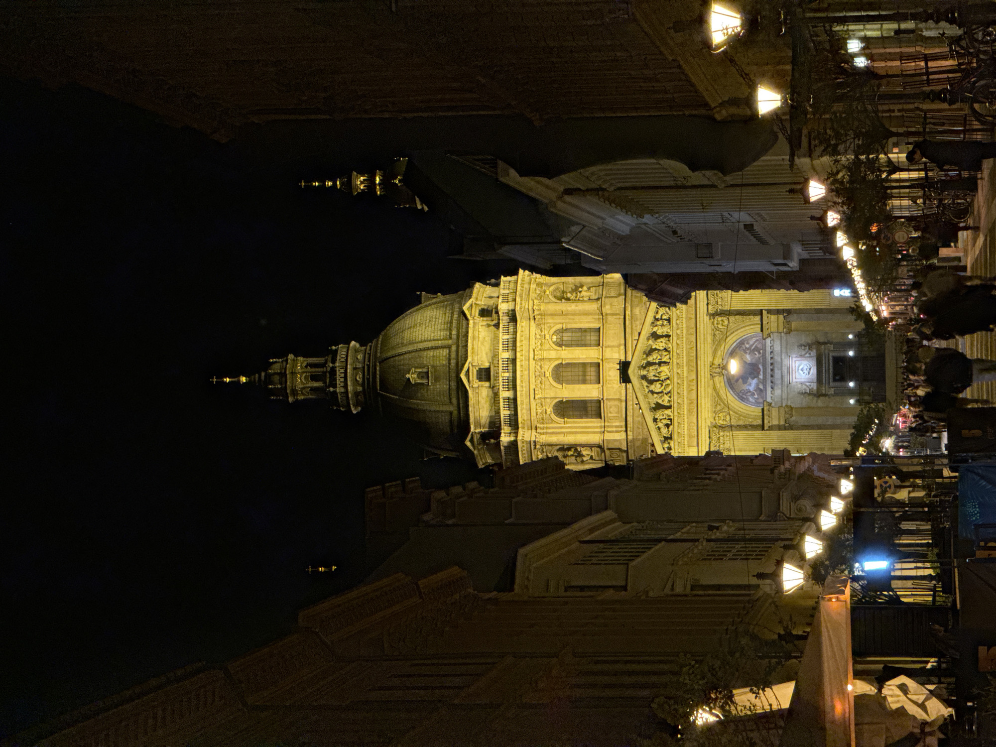 St. Stephen's Basilica illuminated at night in Budapest