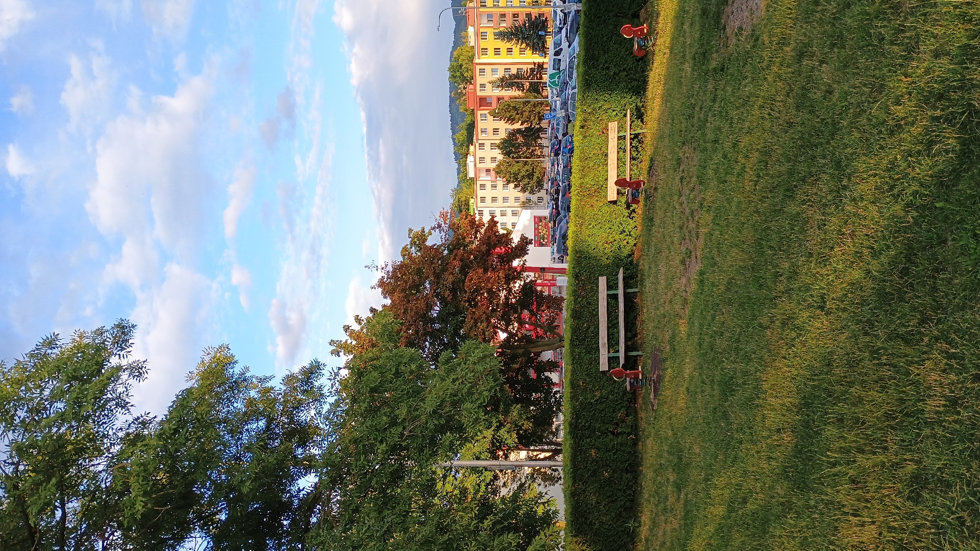 Quiet residential afternoon at a Sokolov neighborhood playground