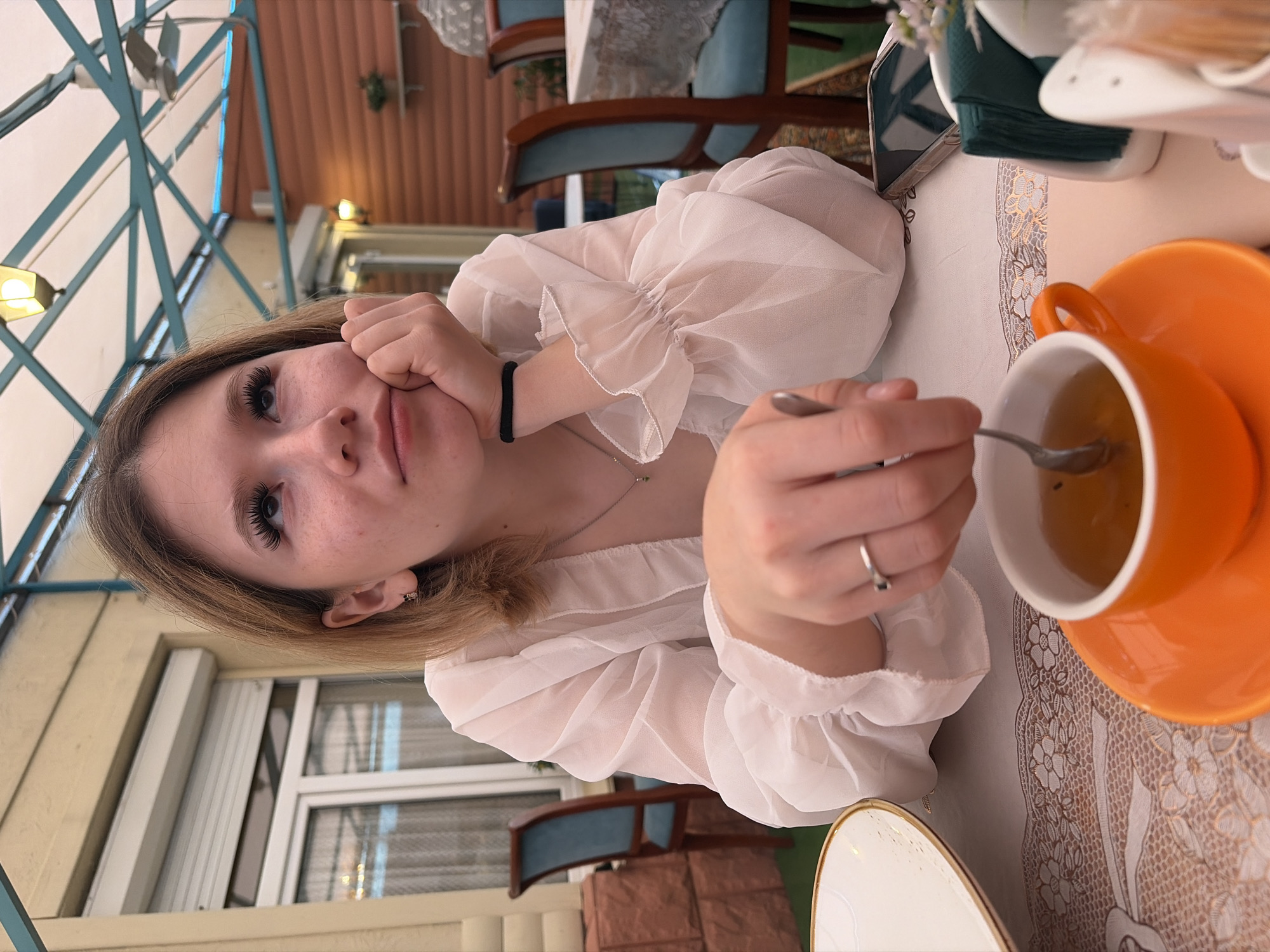 Lunch out at a café, food and faces at the table