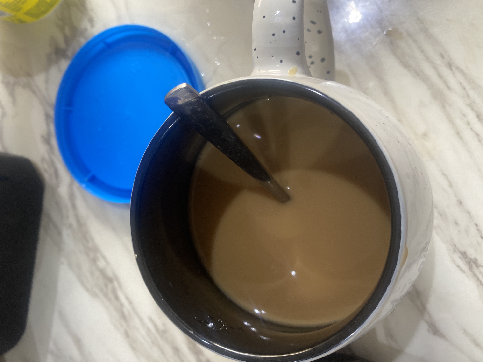 Morning kitchen scene captured in Lagos with coffee and food