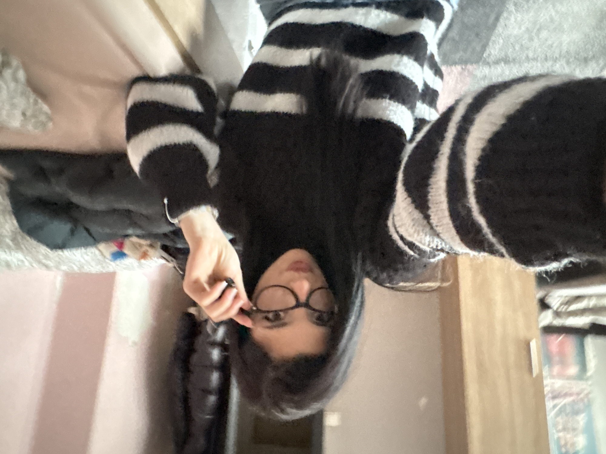 Woman takes selfies at home in Sofia apartment