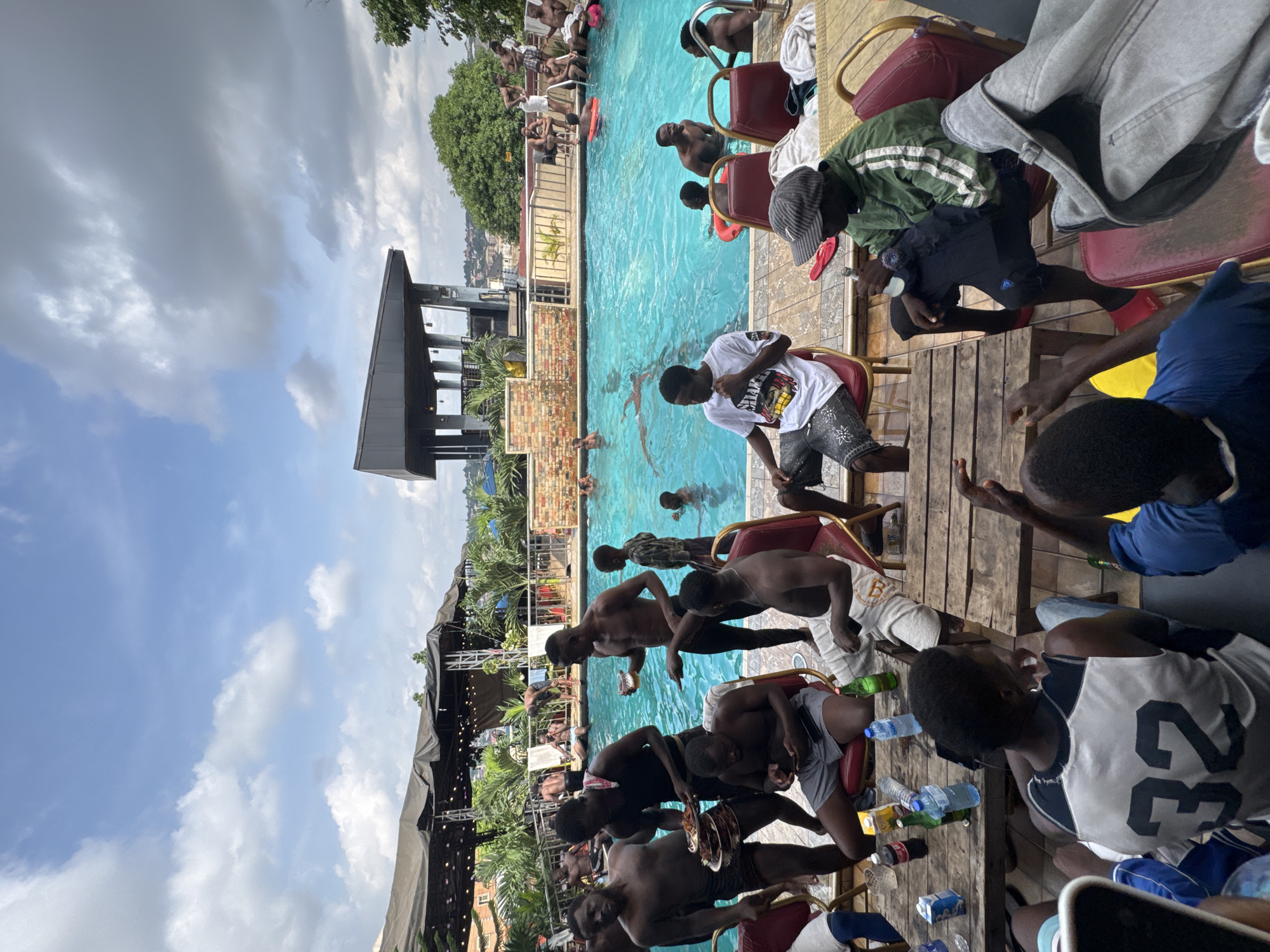 Young men enjoy afternoon pool party in Nkpor, Nigeria