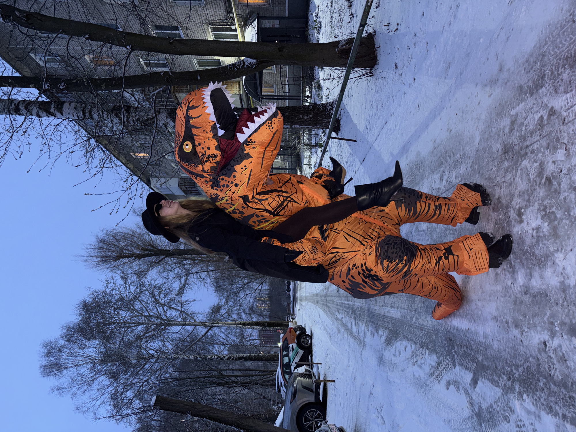 Person in inflatable T-Rex costume spotted in snowy Perm
