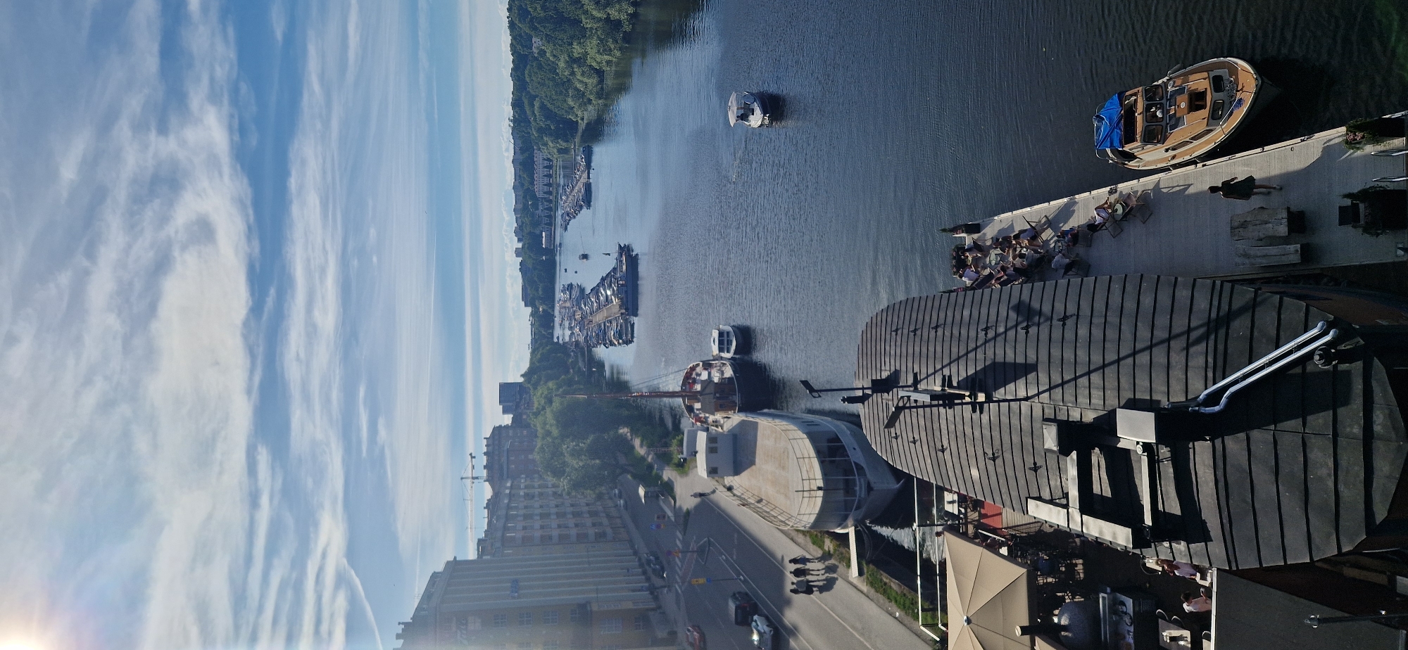 Sunny elevated view over Stockholm's calm waterfront