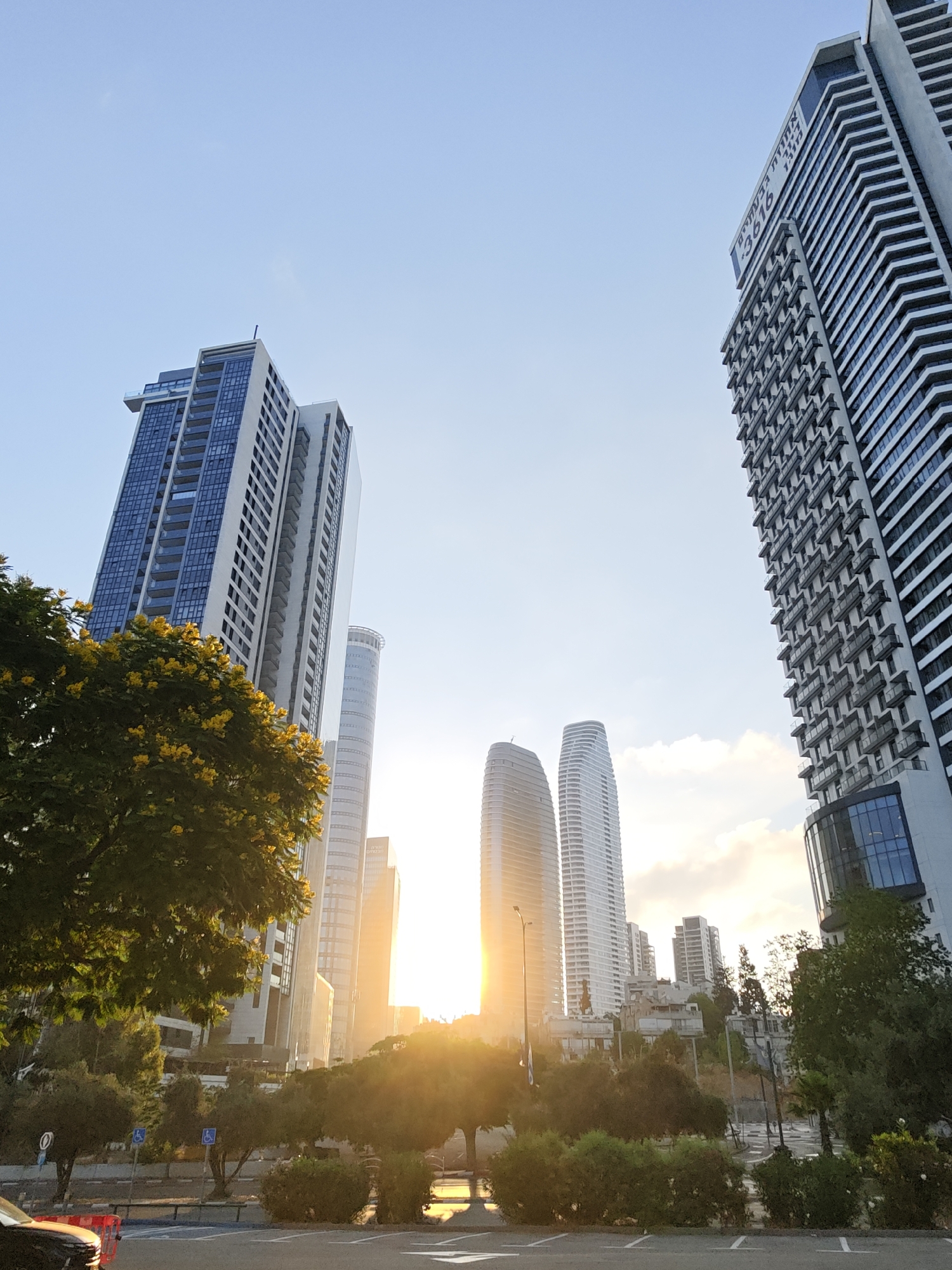 Tel Aviv skyline at golden hour, seen from Givatayim