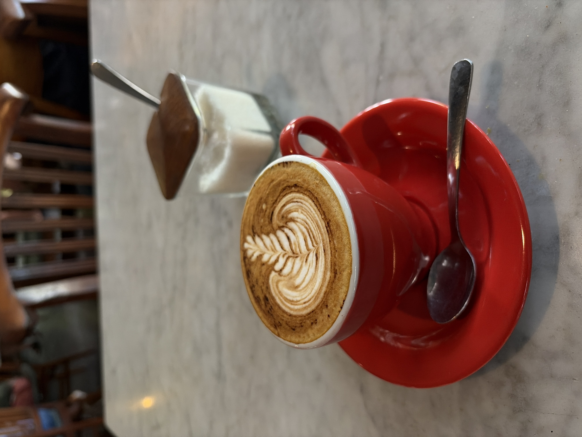 Coffee and latte art at a North Kuta café