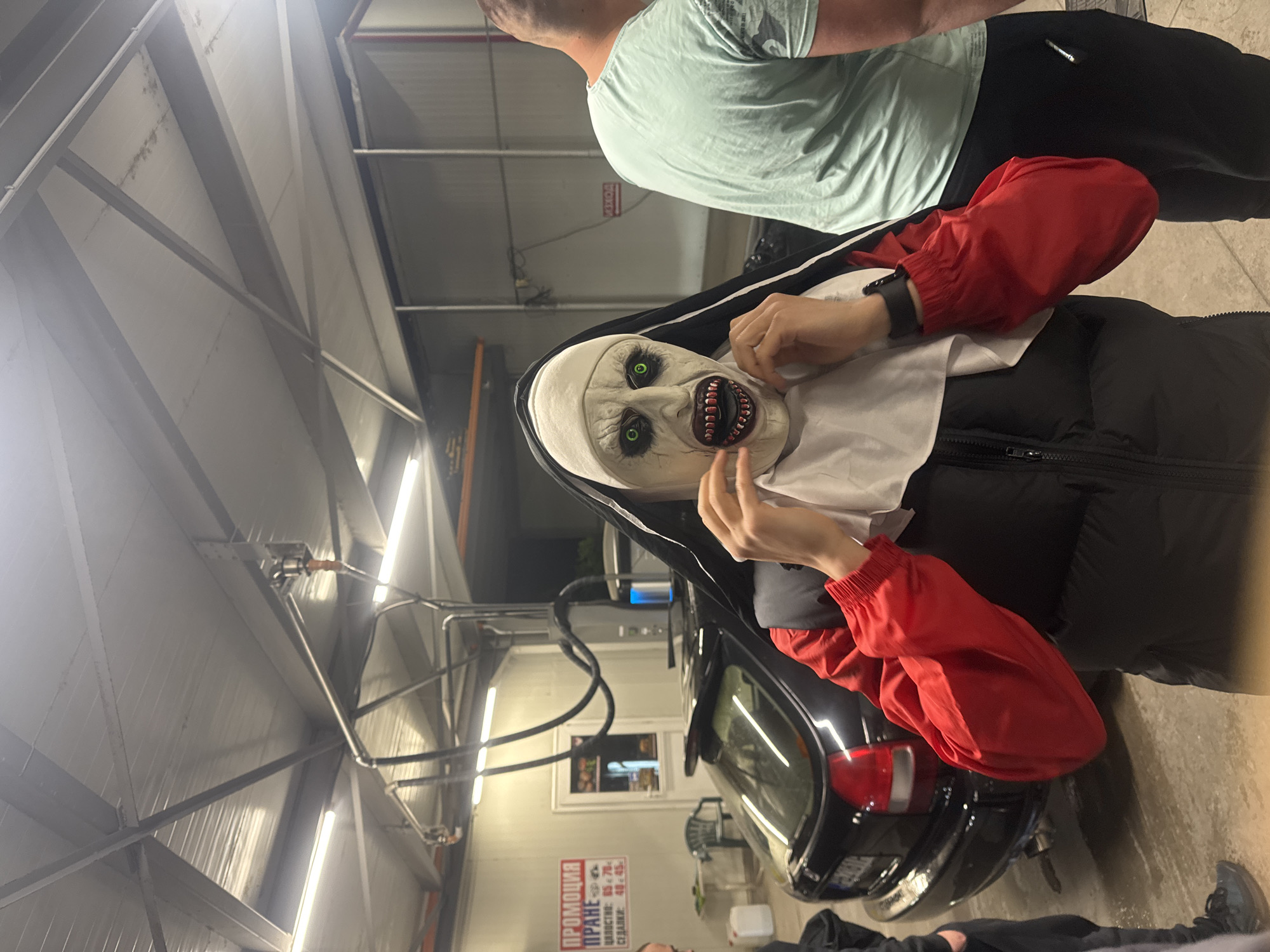 Horror nun costume spotted at Plovdiv car wash