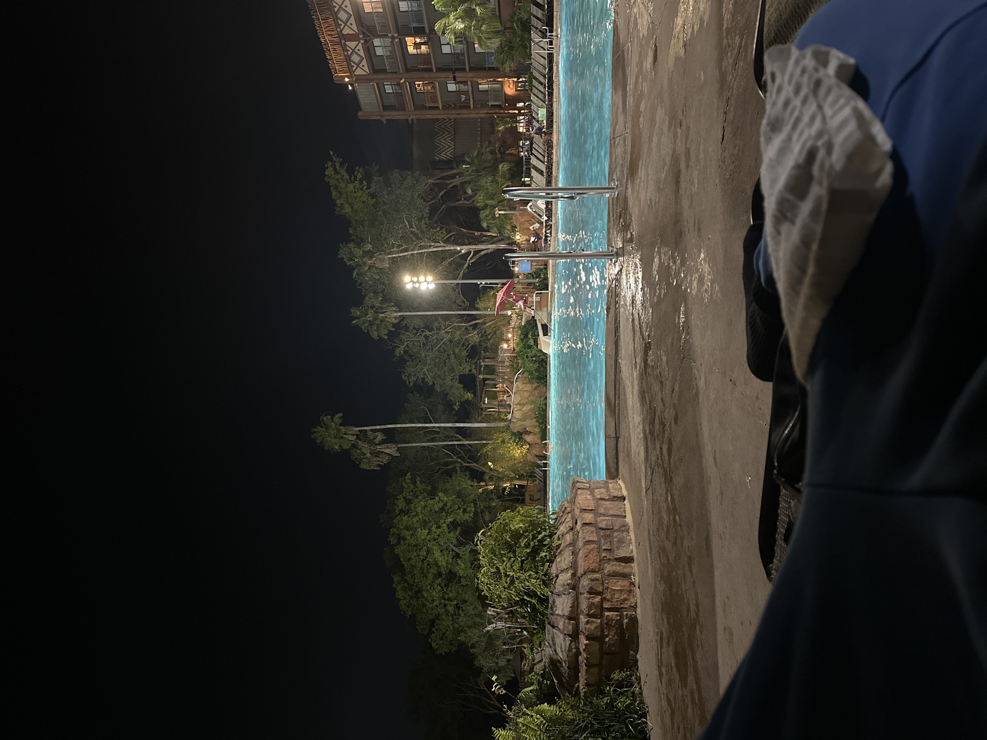 Late night quiet at Disney lodge pool area