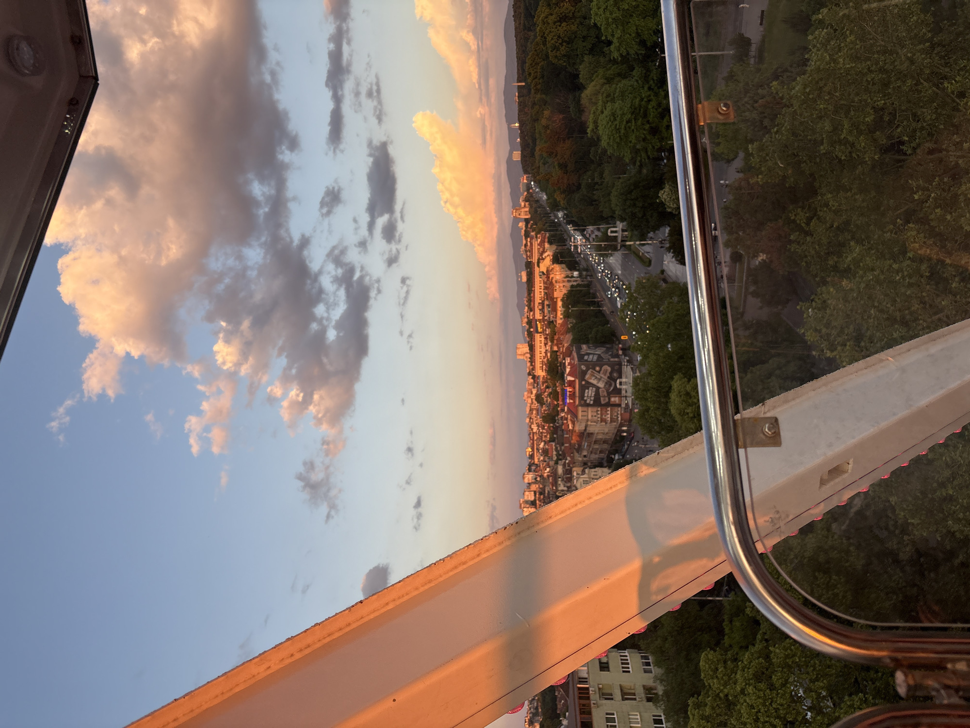Ferris wheel sunset ride documented over Sofia Bulgaria