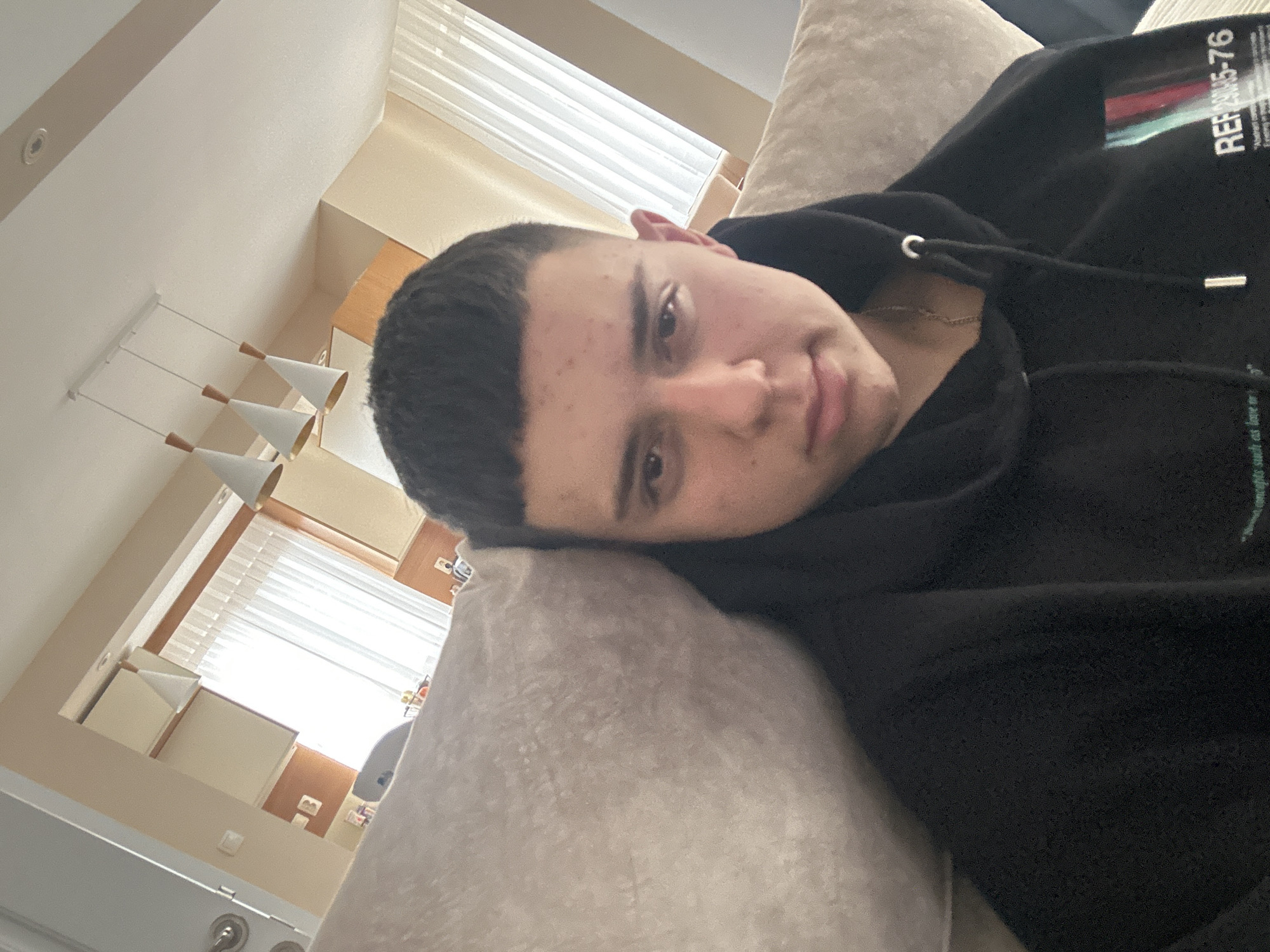 Person relaxes, takes selfies at home in Zlatograd, Bulgaria