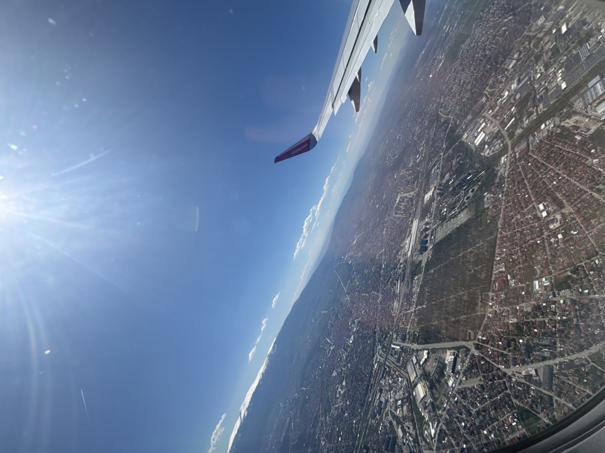 Aerial view of Sofia captured from airplane window