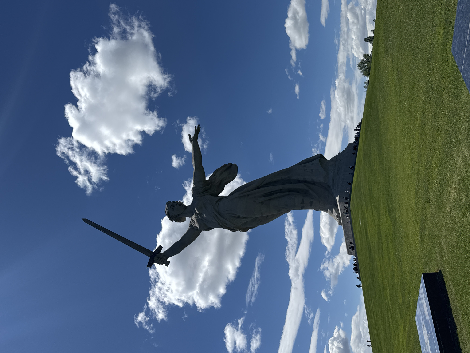 Visitor documents Volgograd's Motherland Calls memorial complex during morning visit