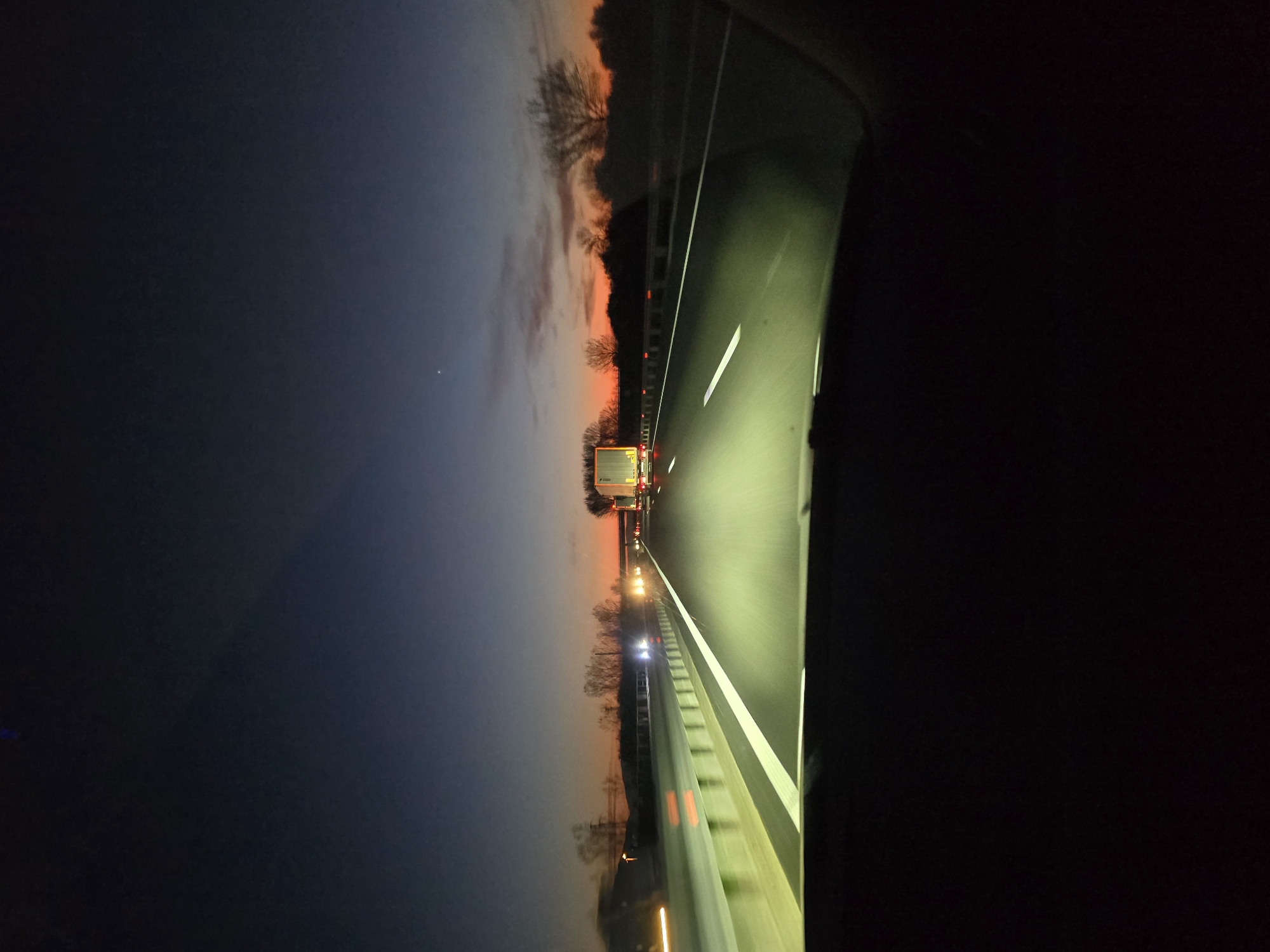 Evening highway travel documented near Gorni Bogrov, Bulgaria