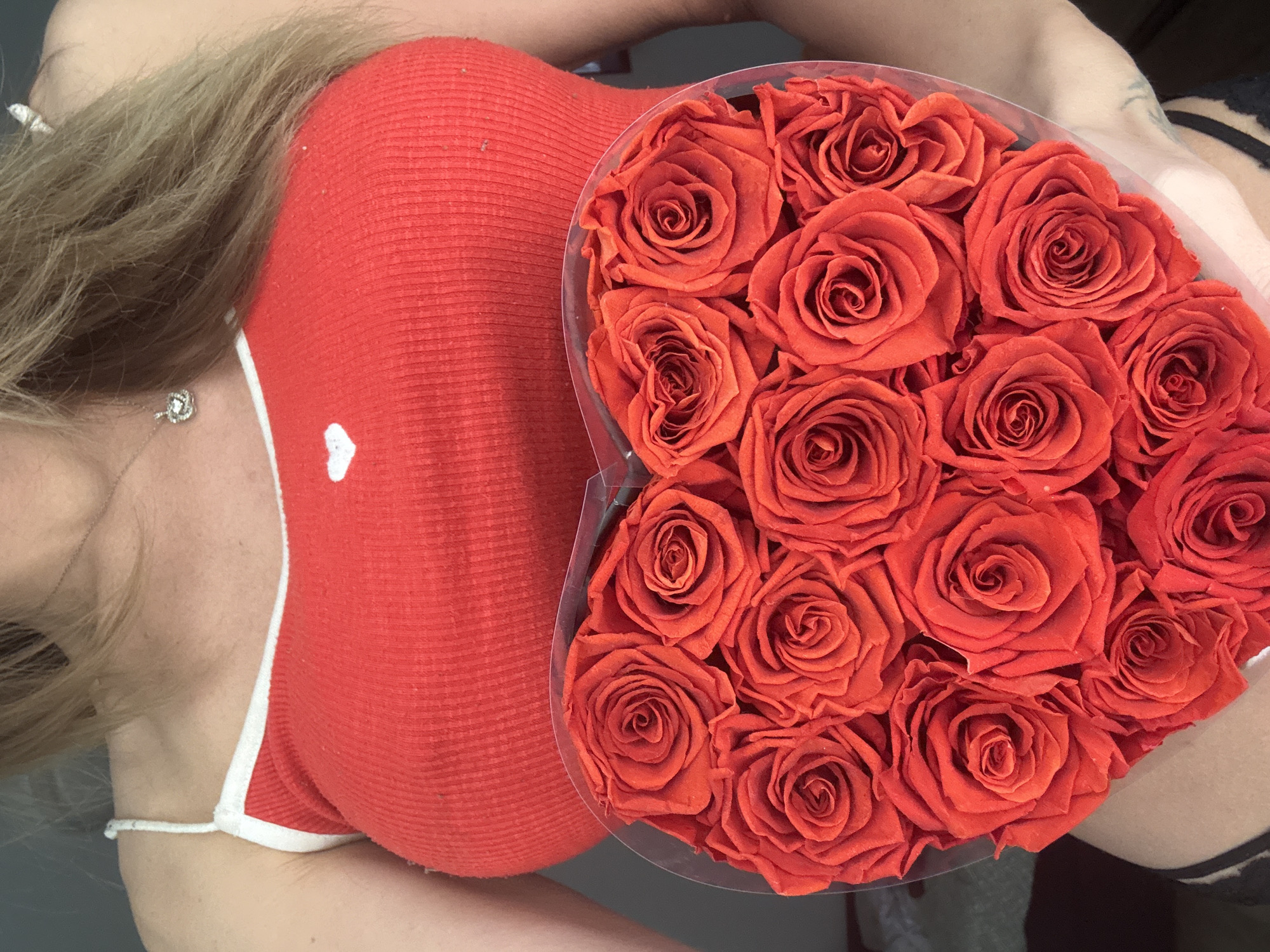 Heart-shaped box of red roses in Kharkiv