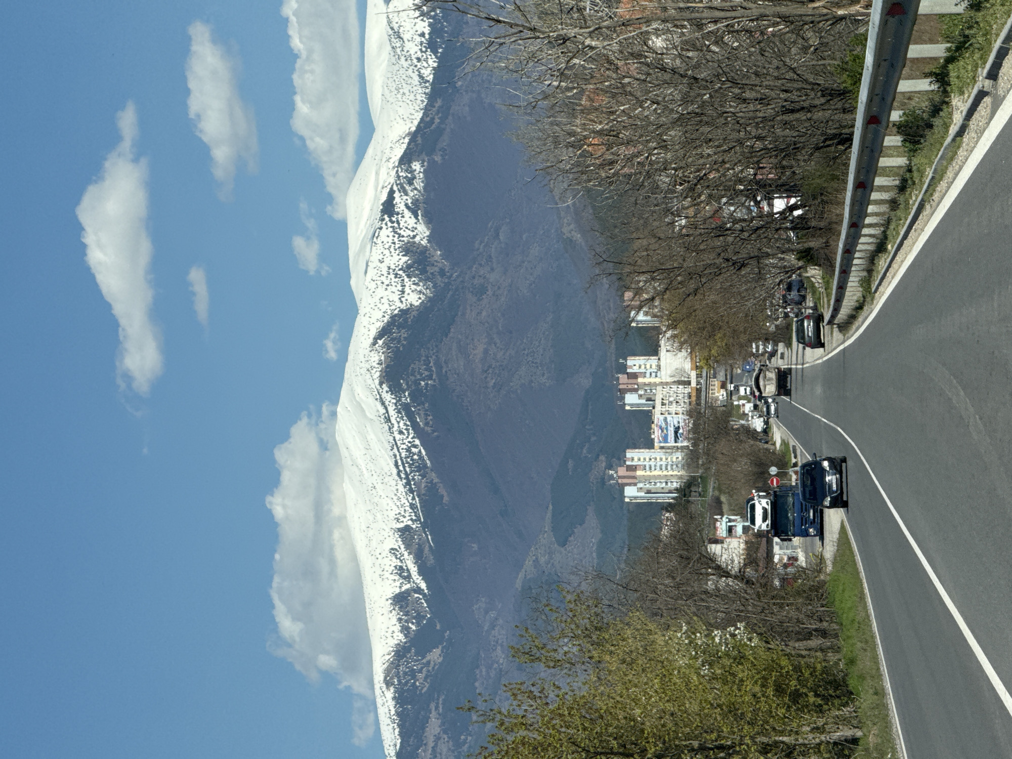 Snow-capped Rila Mountains viewed from Blagoevgrad road