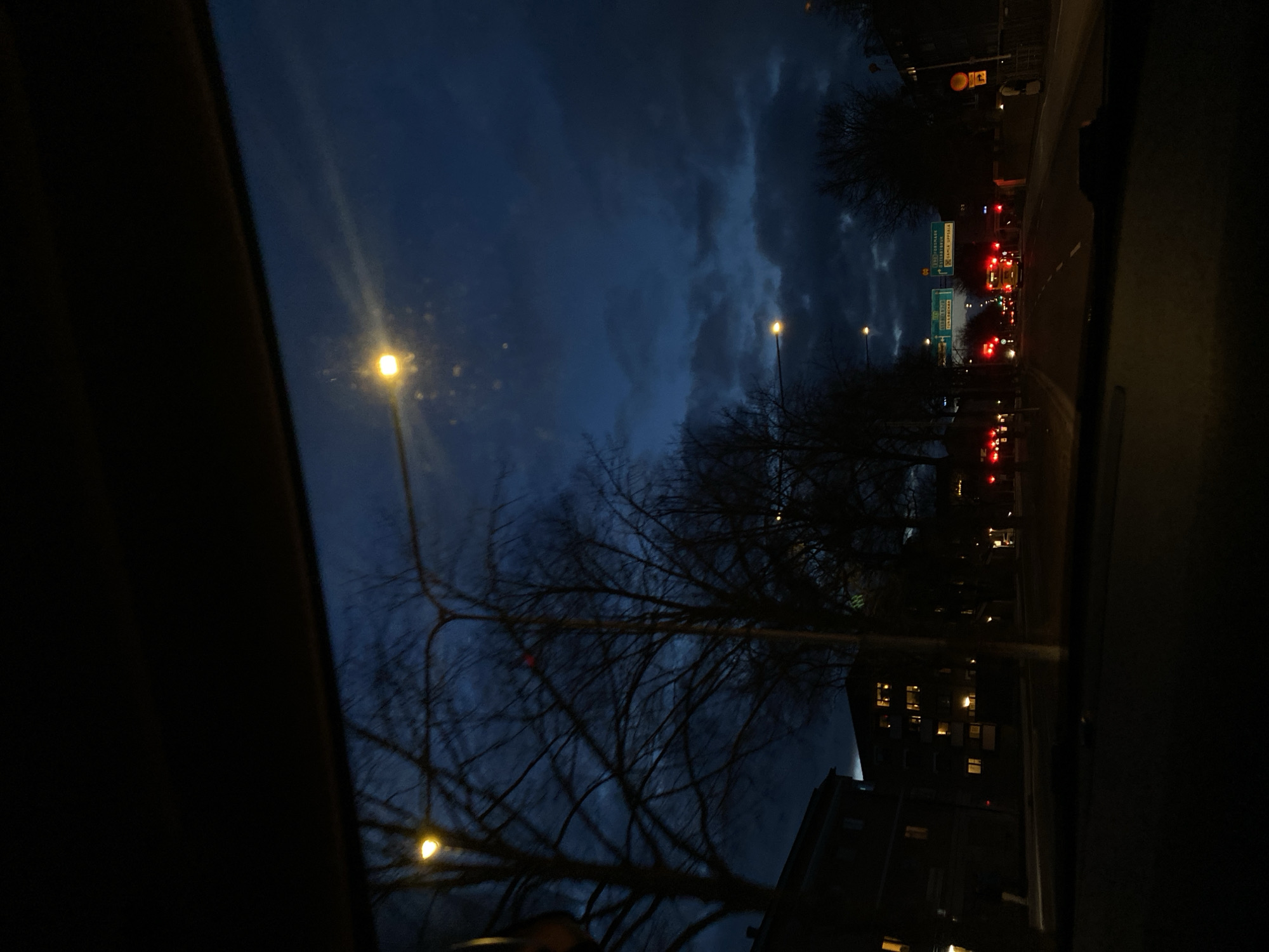 Night traffic view captured through car window in Uppsala