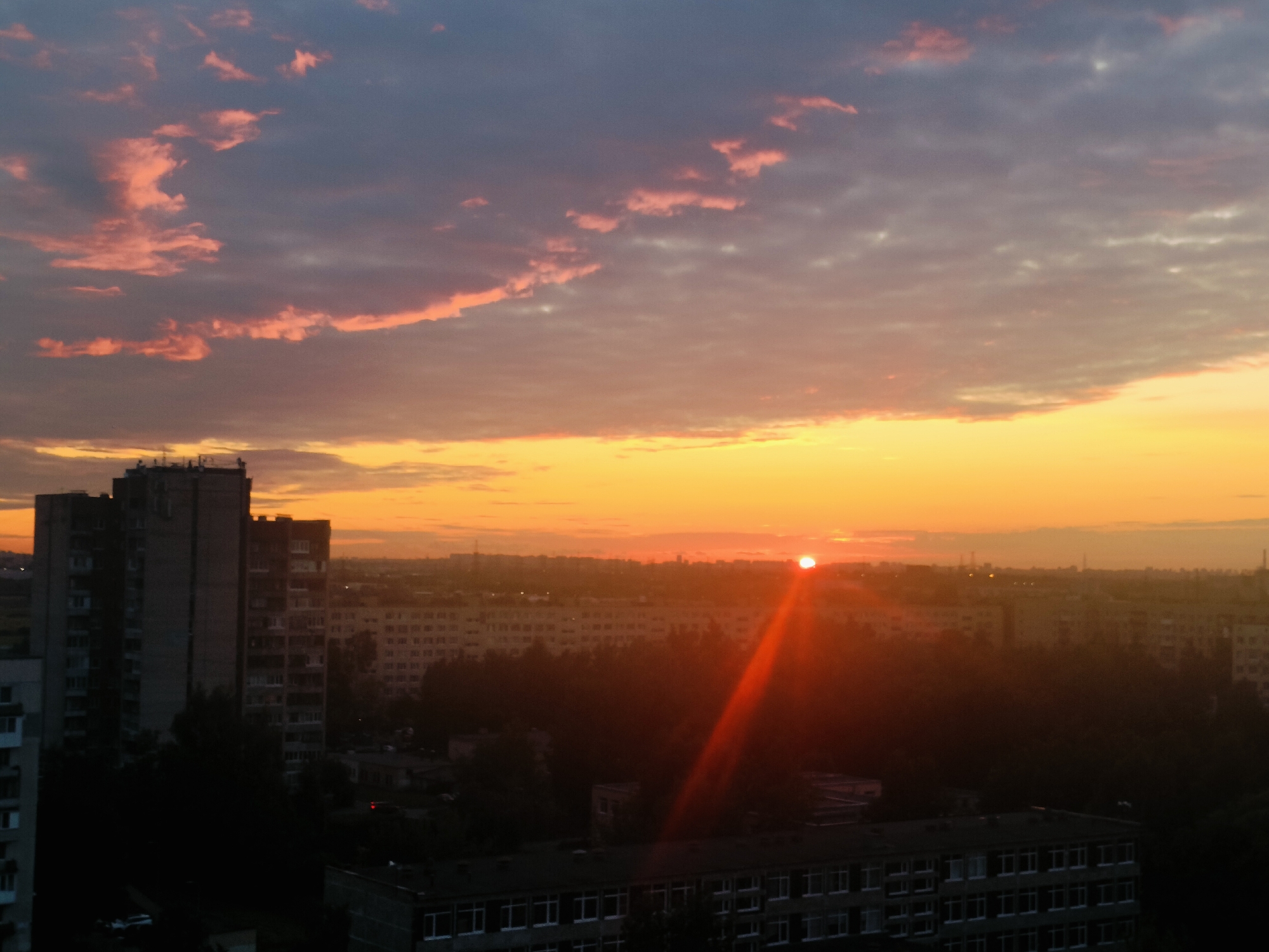 Vivid sunset sky over Kolpino, Russia