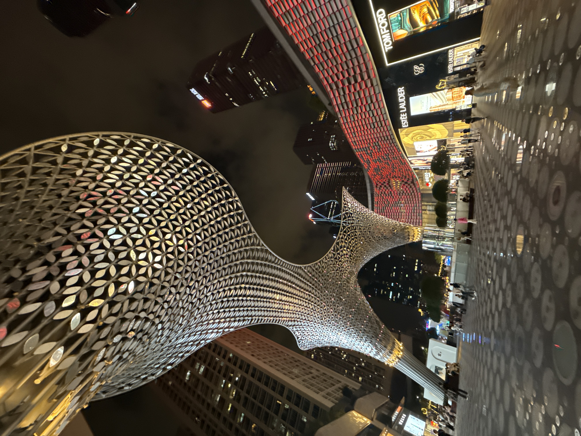 Nighttime commercial activity and police presence in Futian District