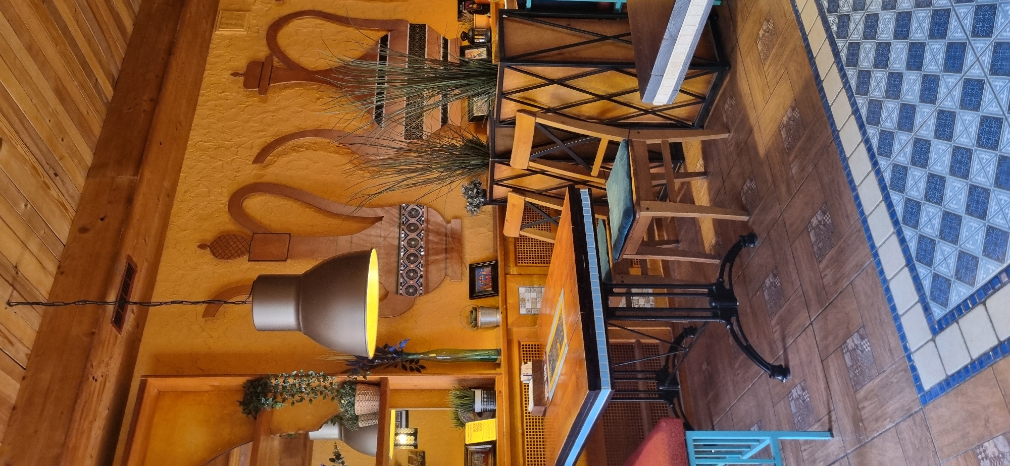Warm, decorated cafe interior in Simferopol