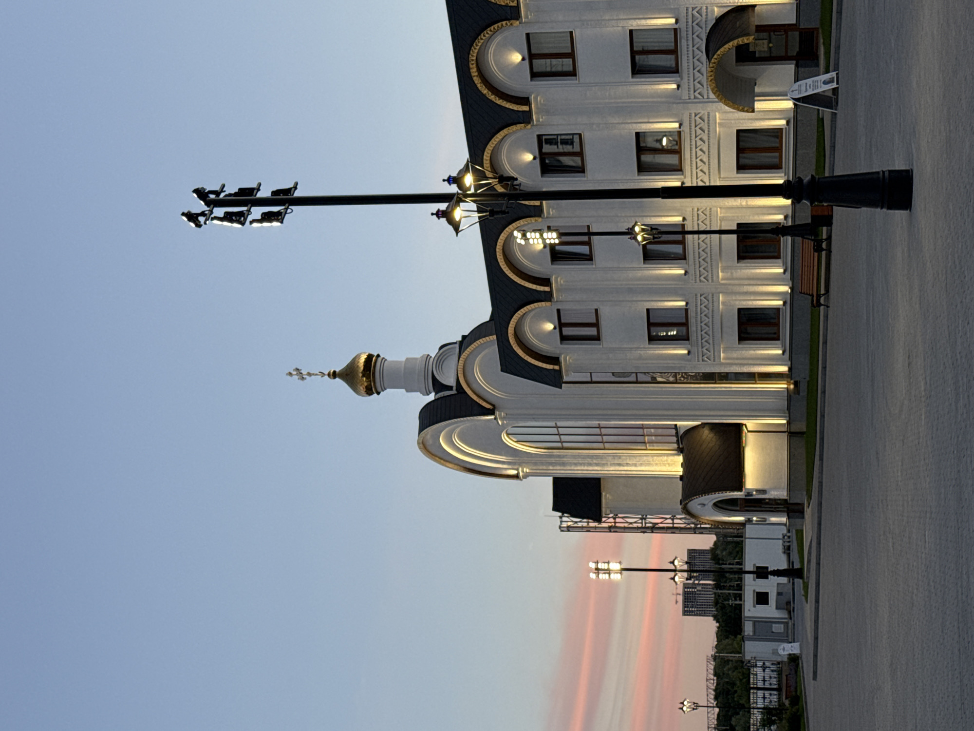 Evening walk around a Moscow Orthodox church at dusk