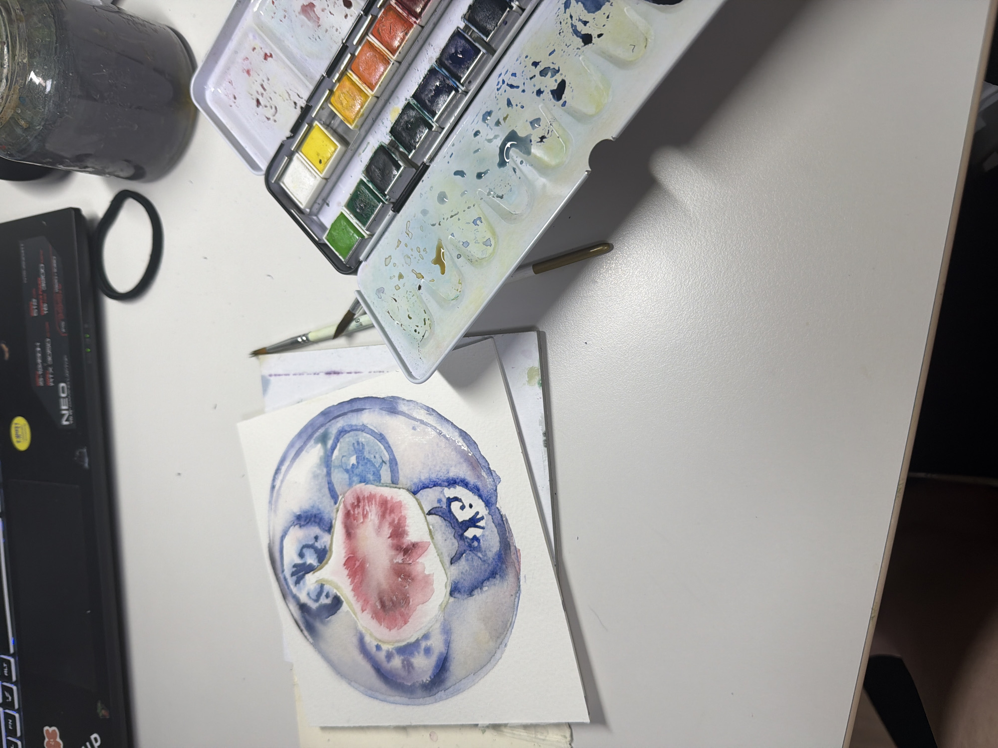 Watercolor painting session at a Dongducheon desk