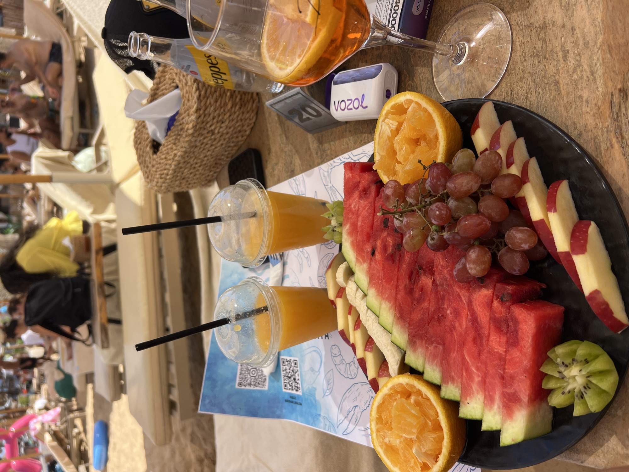 Drinks, fruit, and an inflatable duck on the Red Sea
