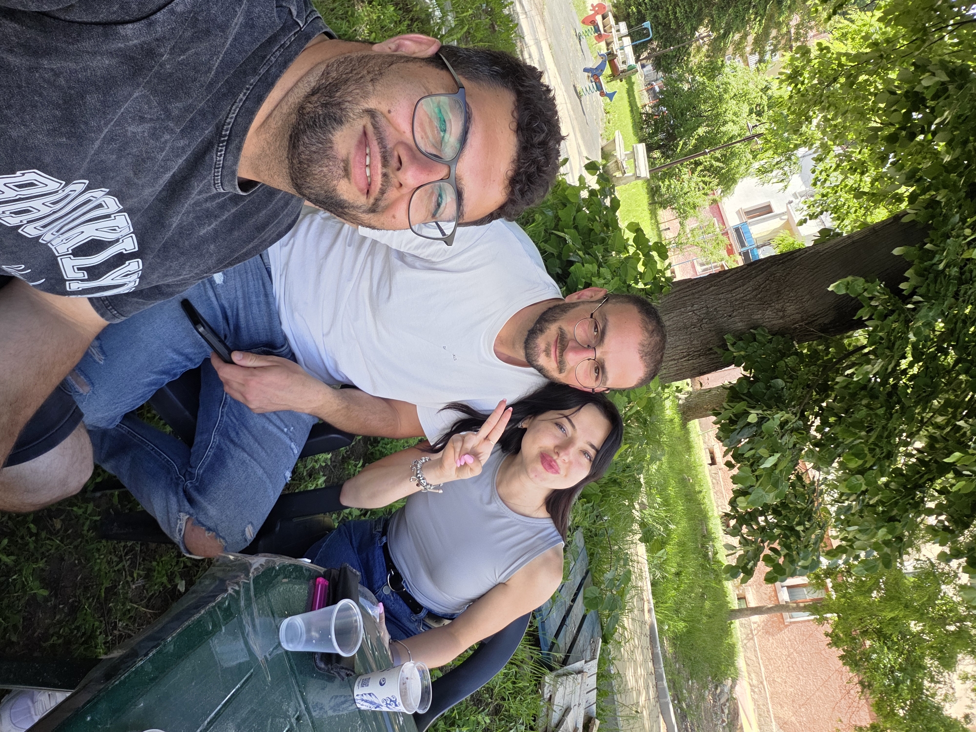 Group takes selfie in Rudozem, Bulgaria