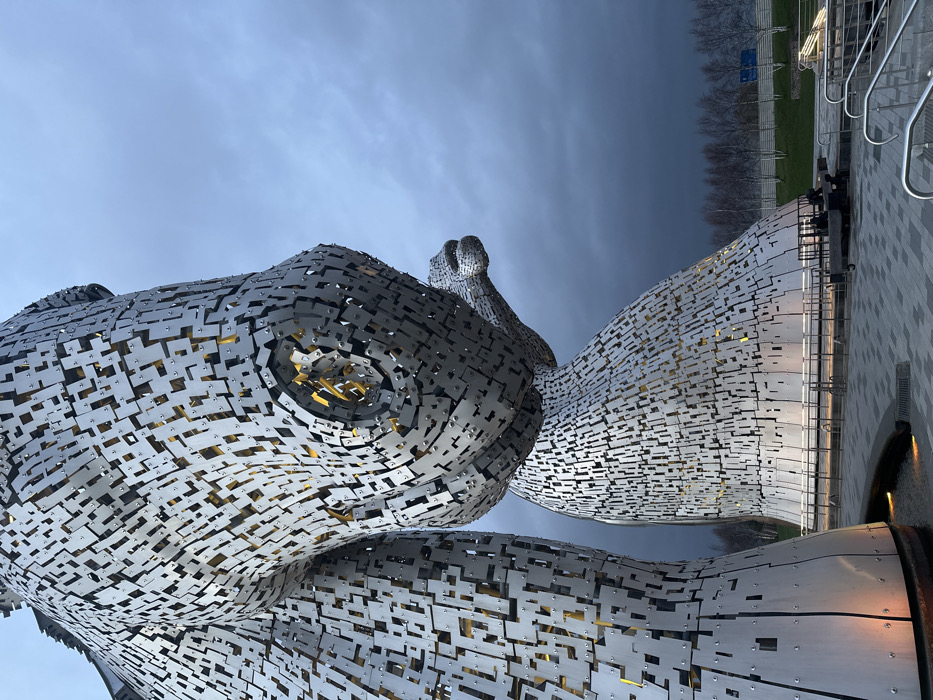 Evening visitors document iconic Kelpies sculptures in Falkirk park