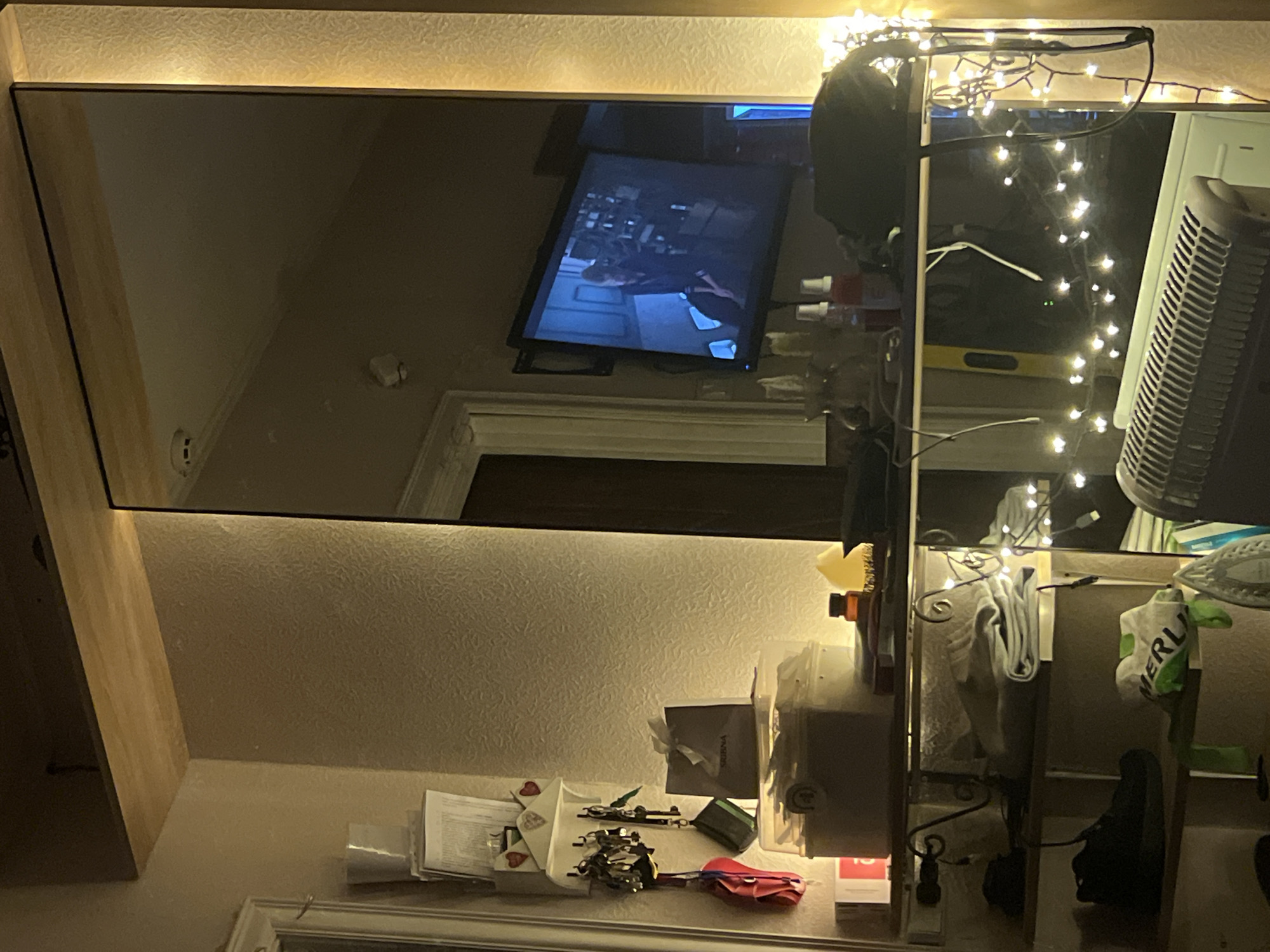 Indoor scenes in Kyiv with mirror reflection and hanging fabric