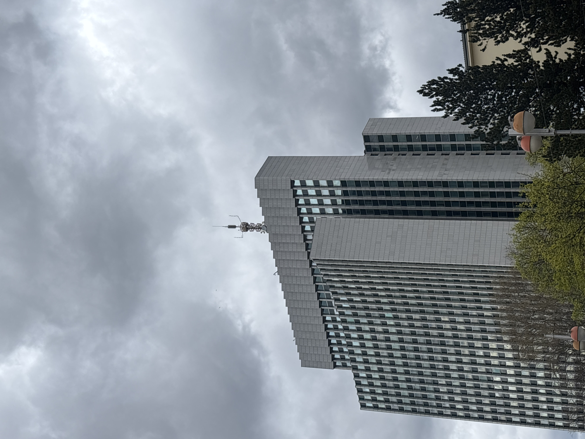 Zagrebtower building photographed under overcast Zagreb sky