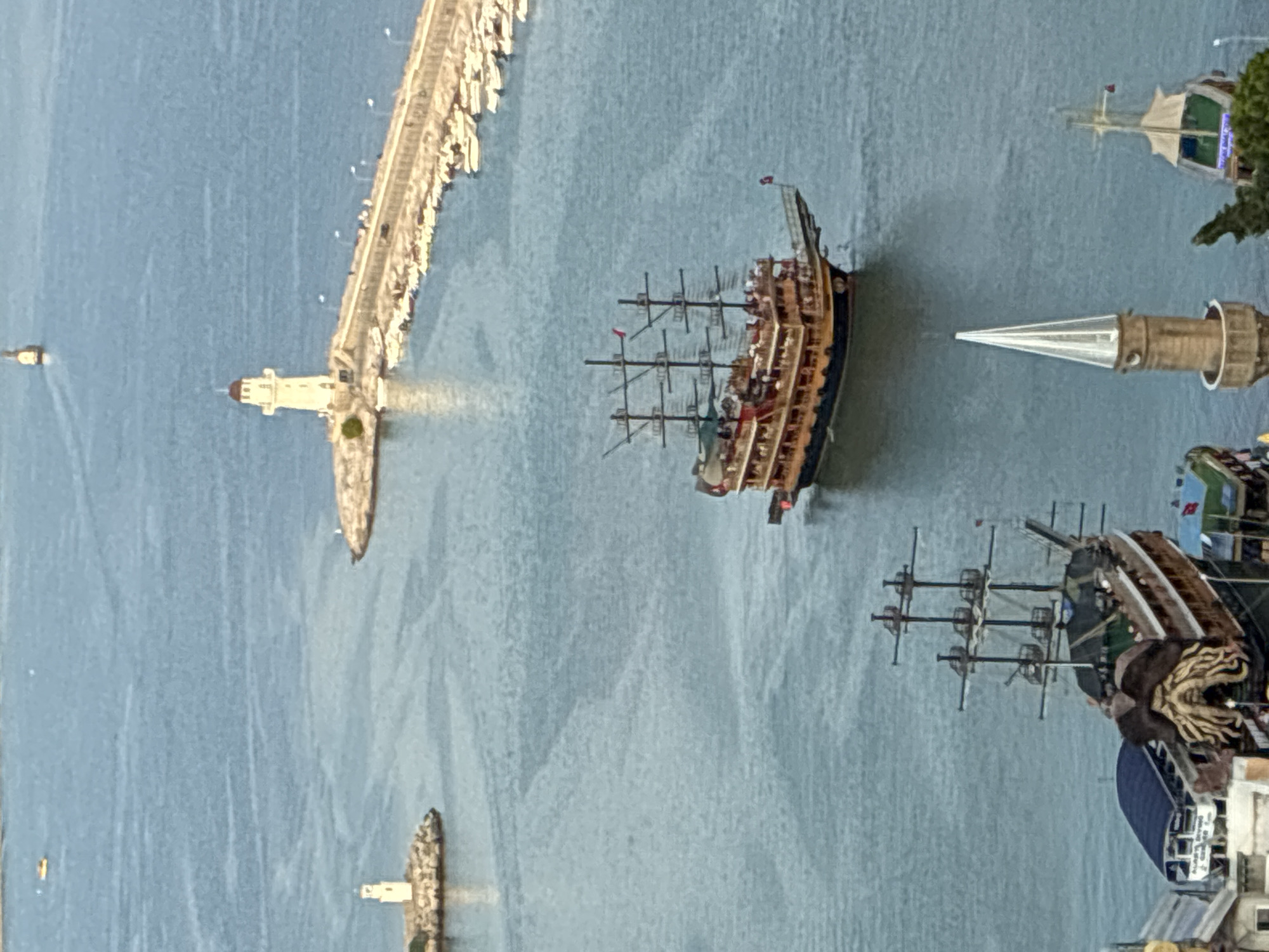 Alanya harbor and coastline viewed from above, summer afternoon