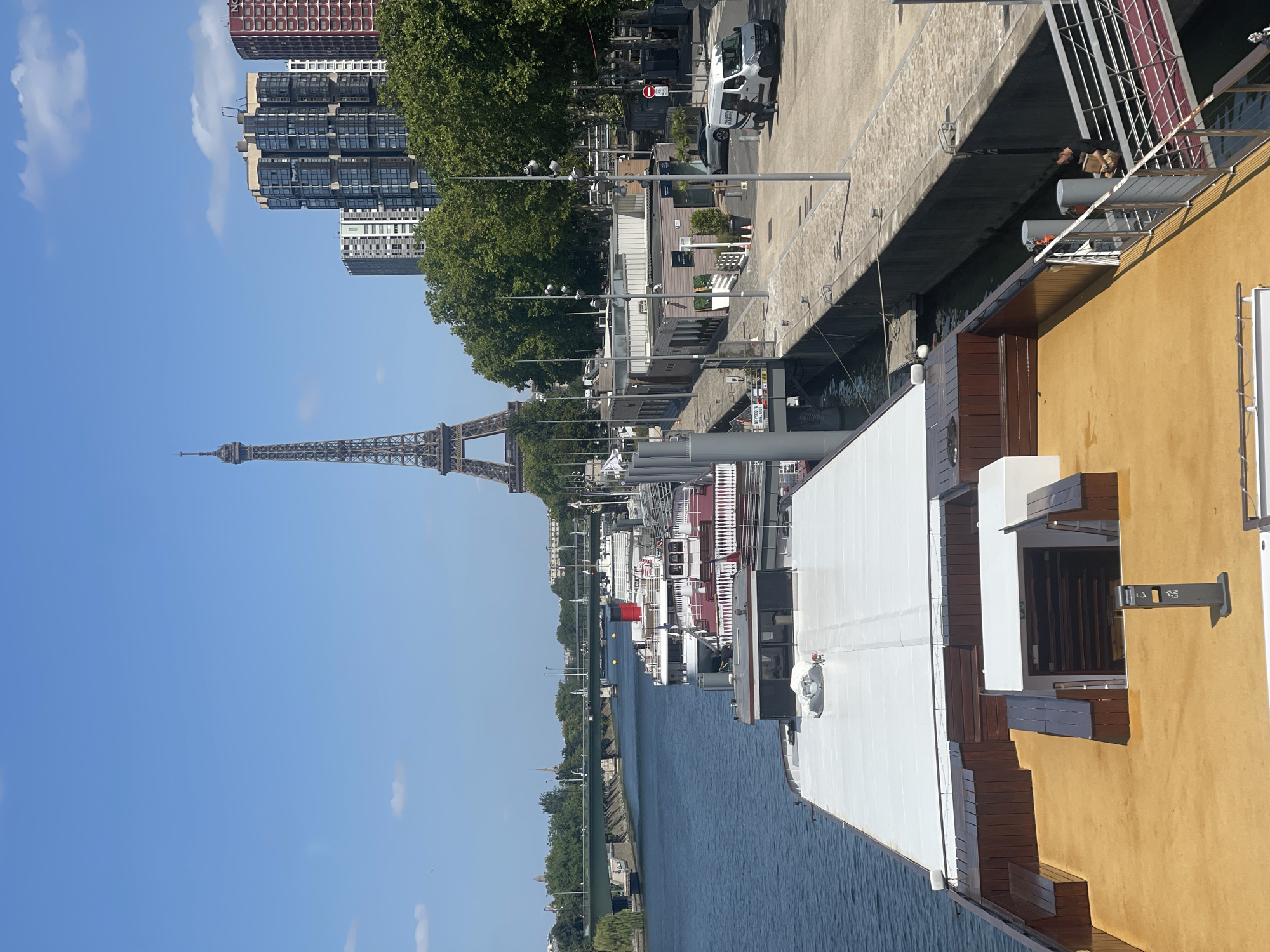 Sunny afternoon along the Seine with the Eiffel Tower in view