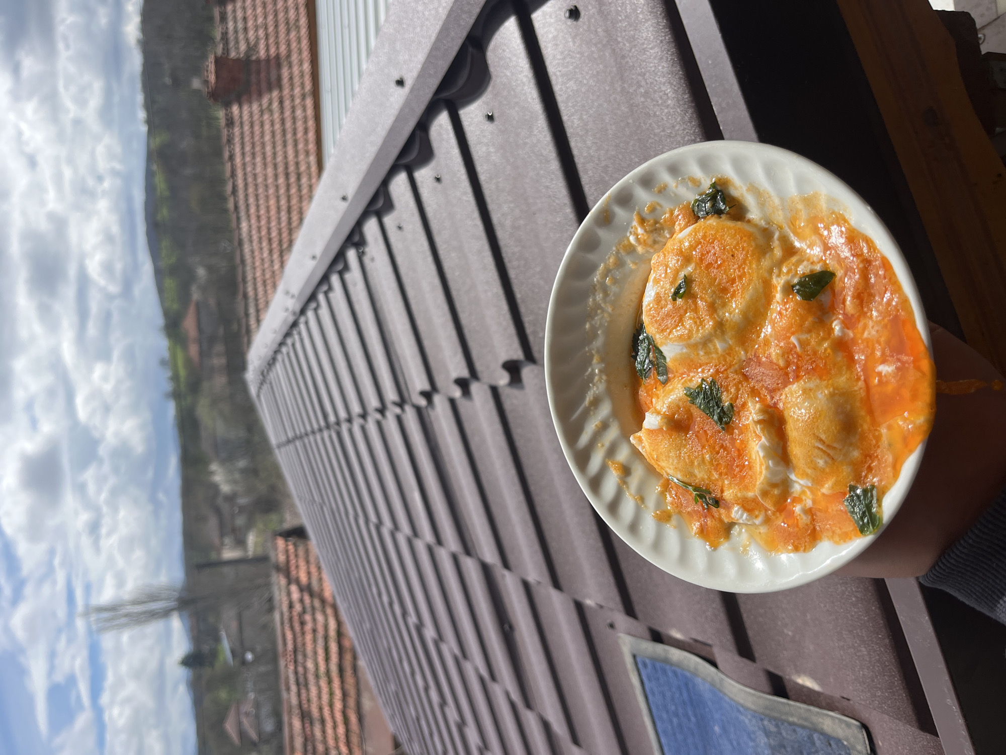 Rooftop lunch captured in Belitsa, Bulgaria