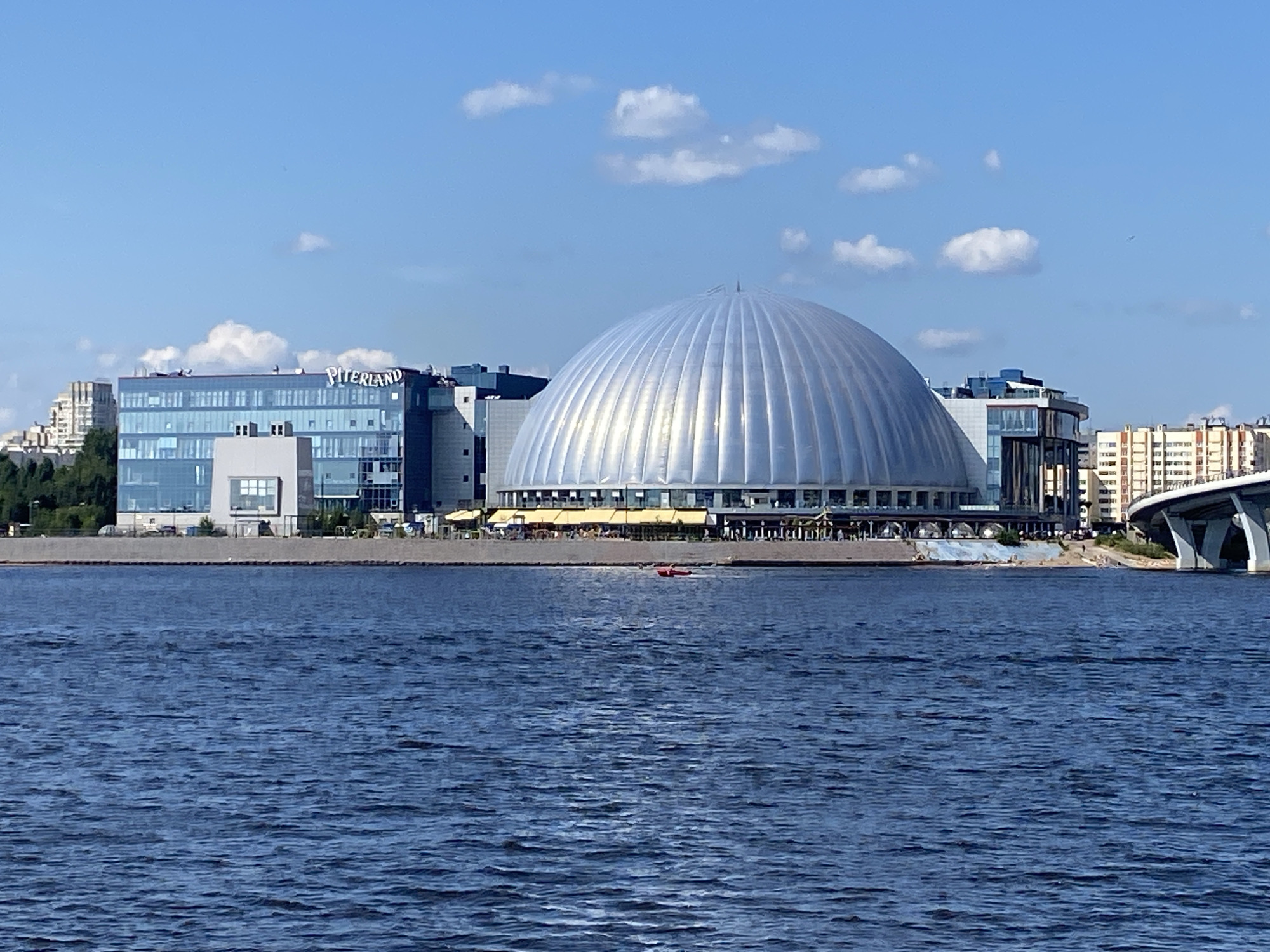 Piterland complex on a sunny day at Saint Petersburg's waterfront