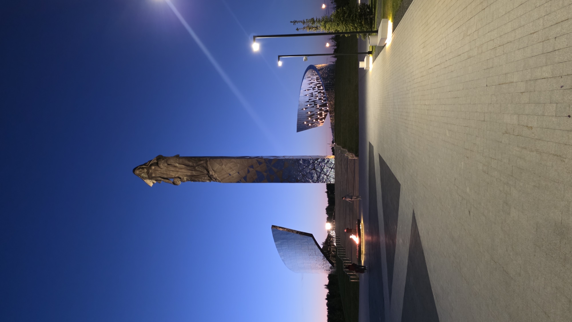Evening documentation of Rzhev Memorial complex with eternal flame