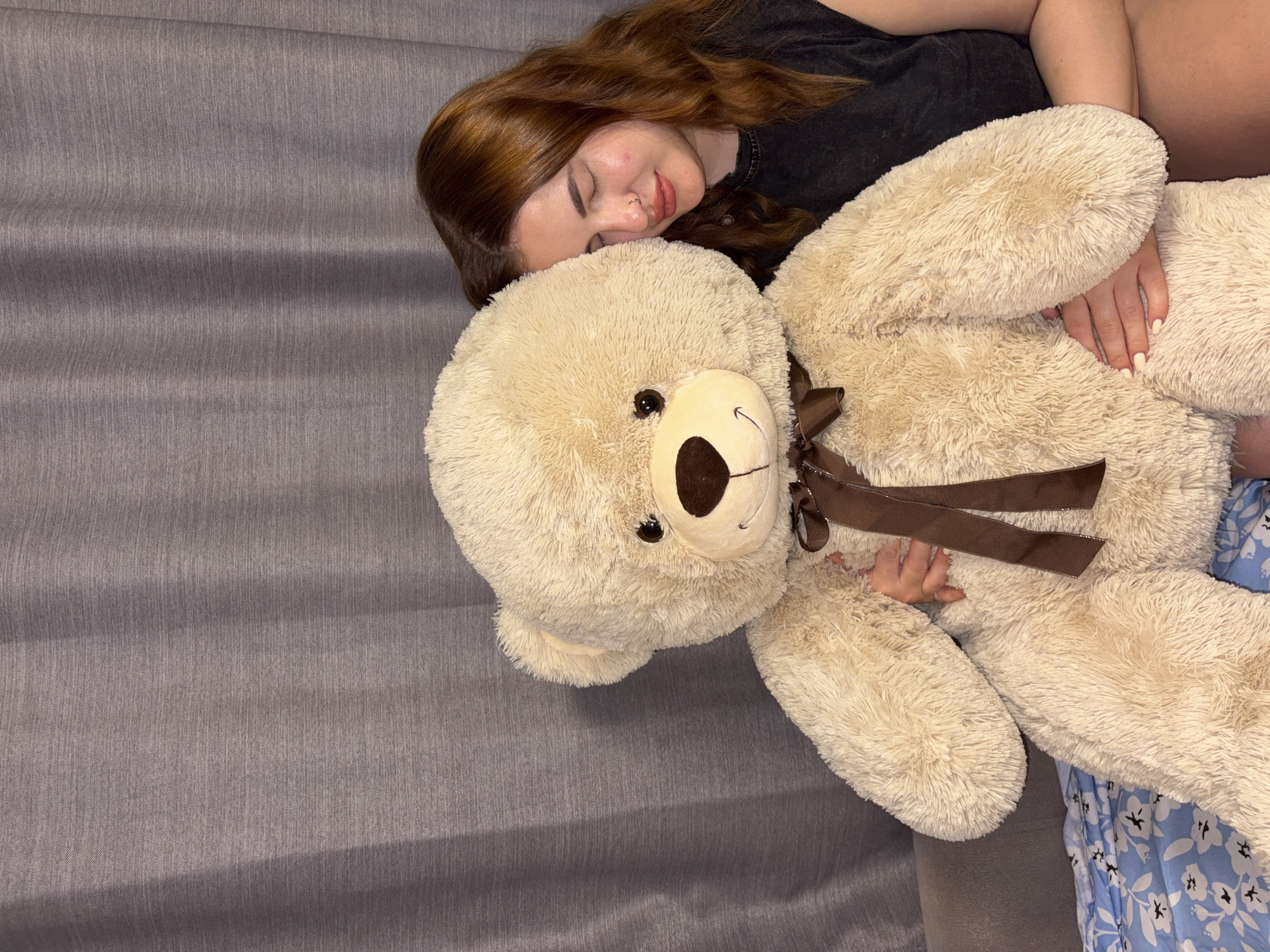 Young woman photographed resting with teddy bear in Krasnodar