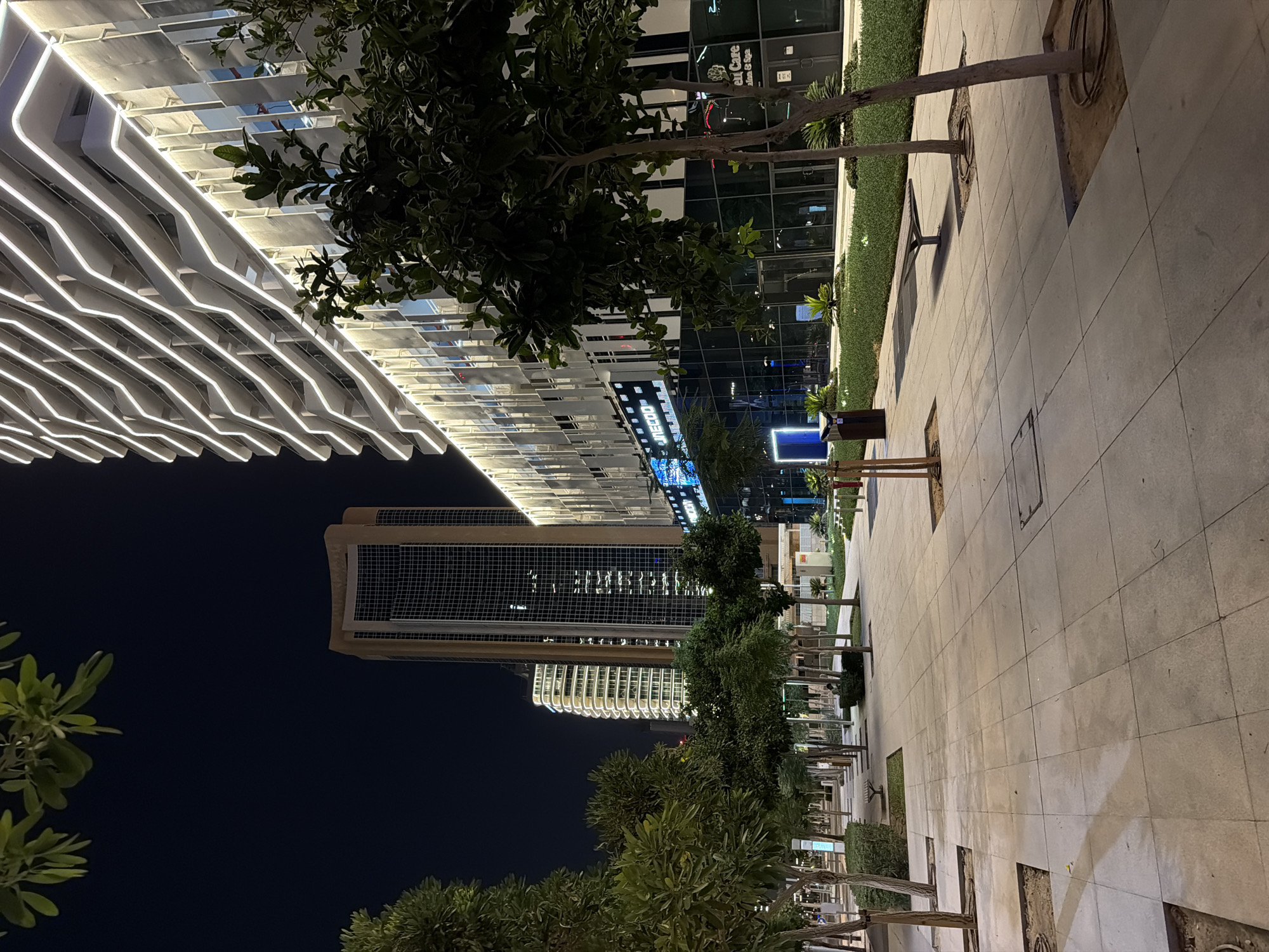 Nighttime architectural documentation captured in modern Lusail, Qatar