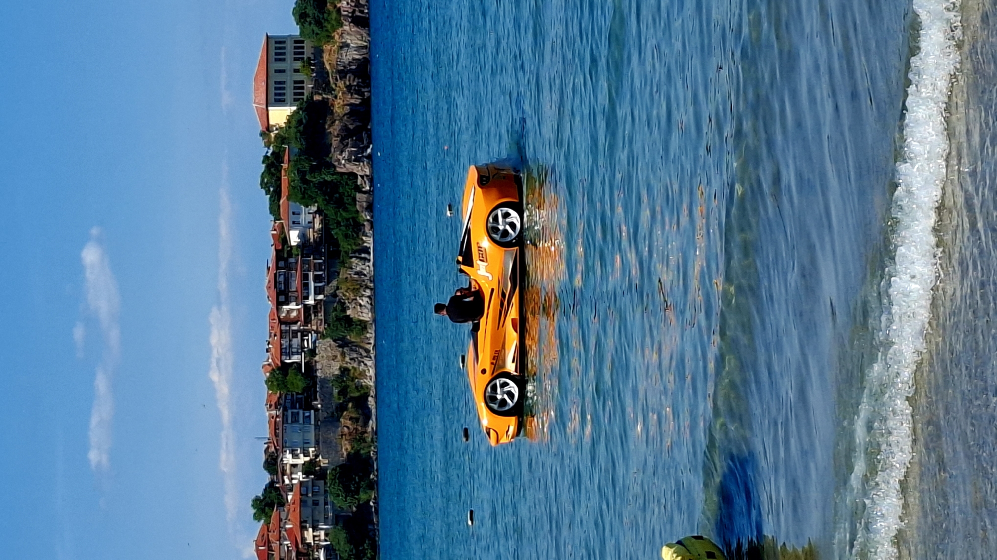 Orange car-boat turns heads on a sunny Sozopol beach