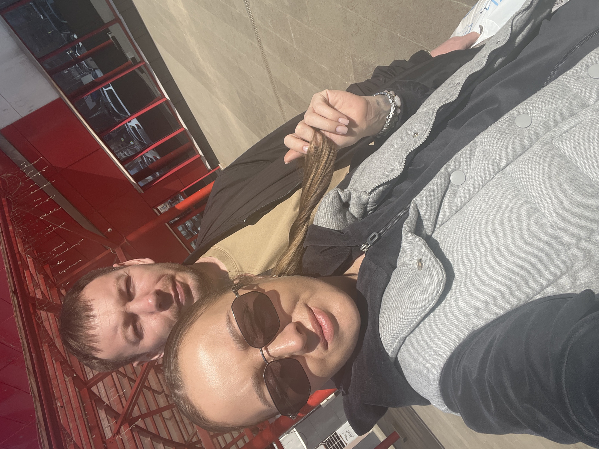 Woman takes selfies outside Izhevsk State Circus