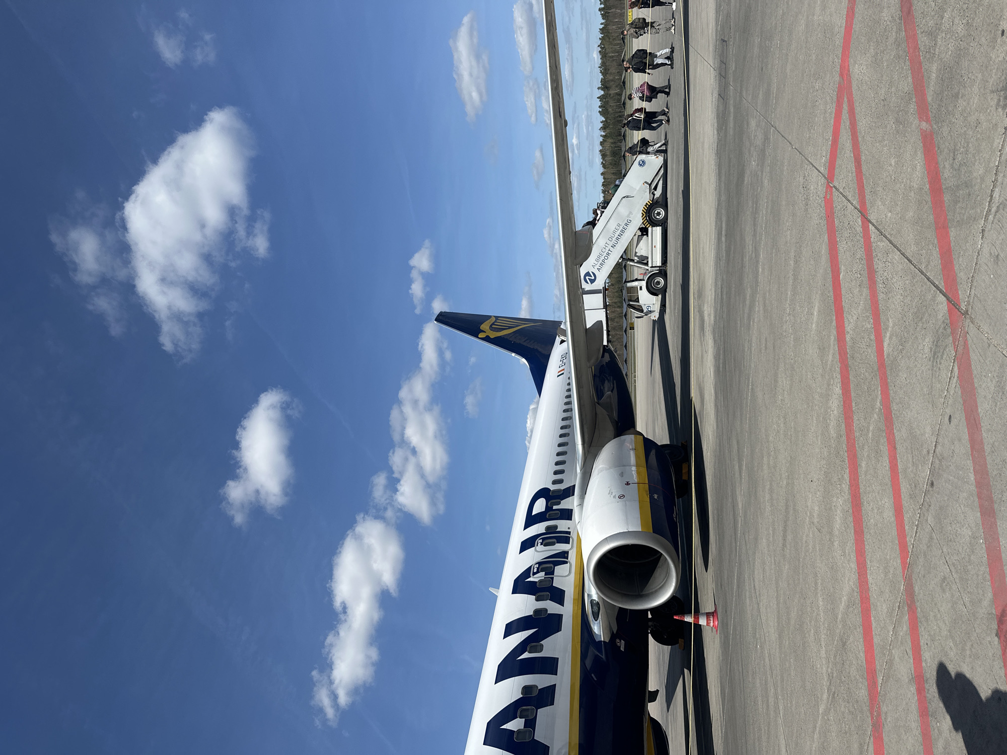 Ryanair passengers disembark at Nuremberg Airport