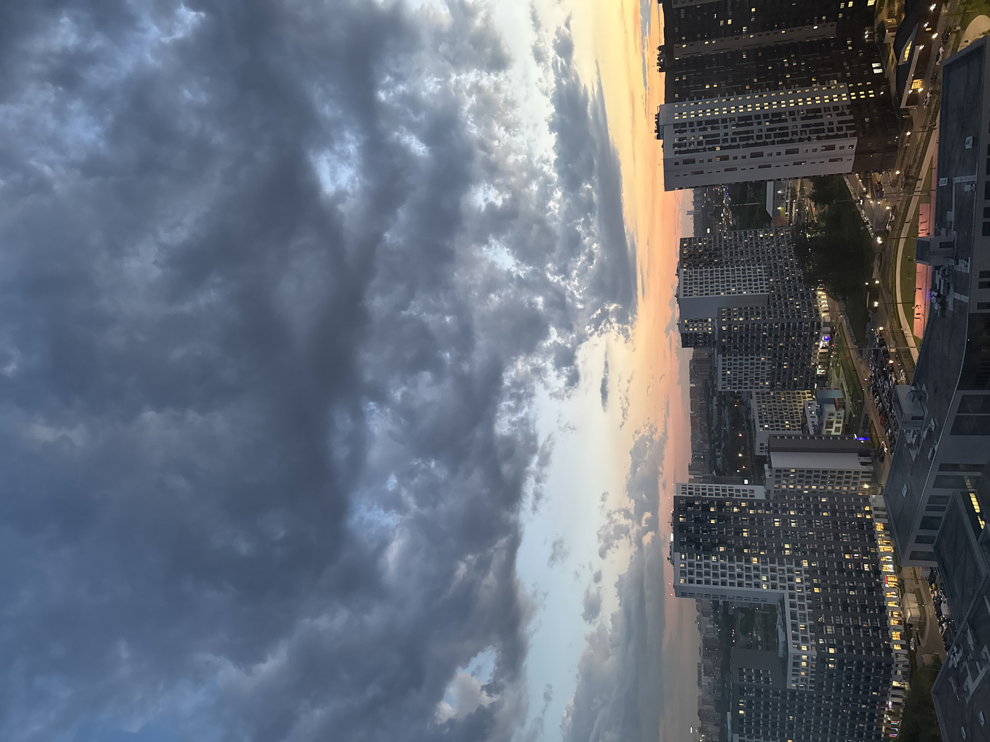 Dramatic sunset documented over Lyubertsy cityscape from high vantage point
