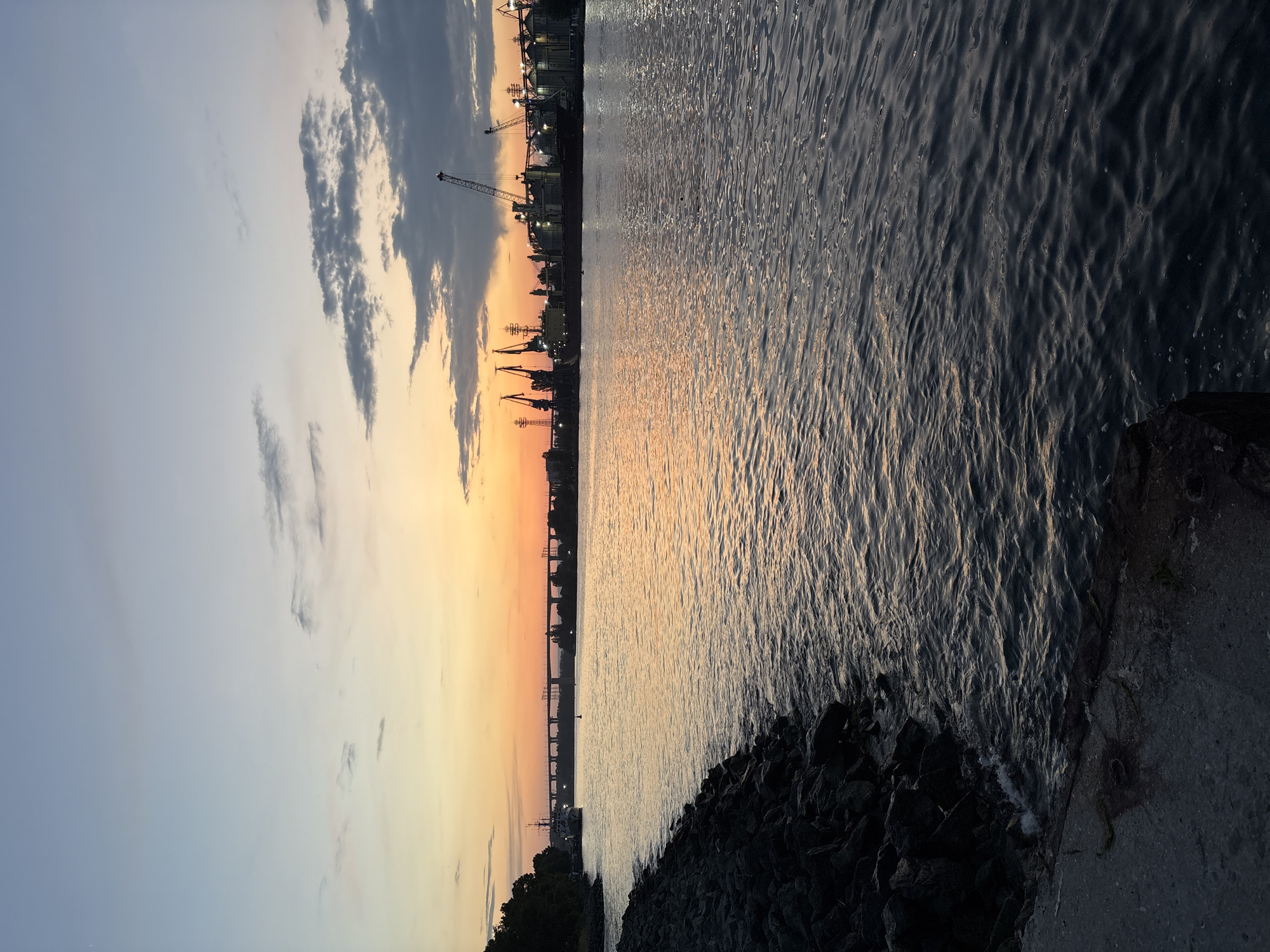 Sunset view captured over Varna's industrial waterfront