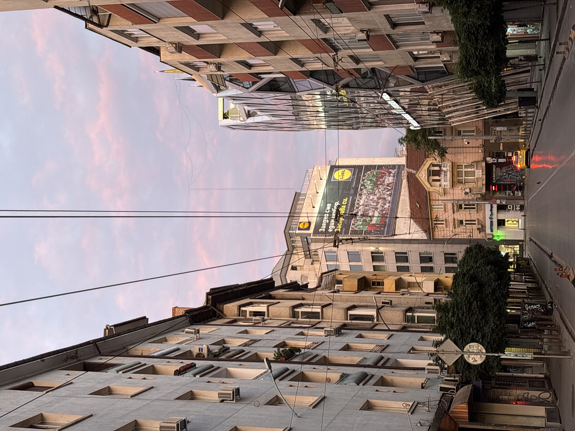 Evening snapshots from Sofia streets, transit, and a local shop