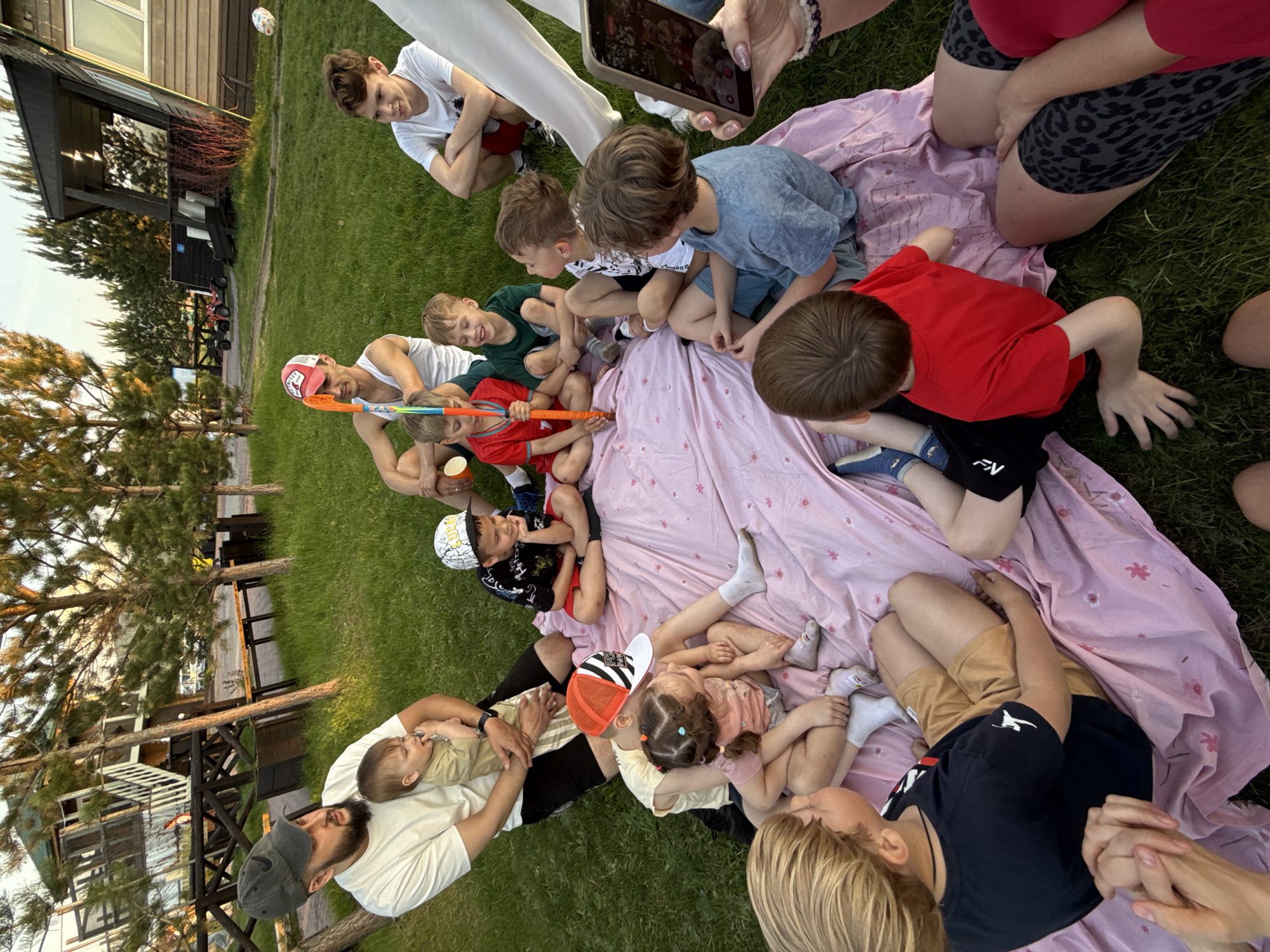 Community picnic with fruit and pies in Кузнецово, Russia