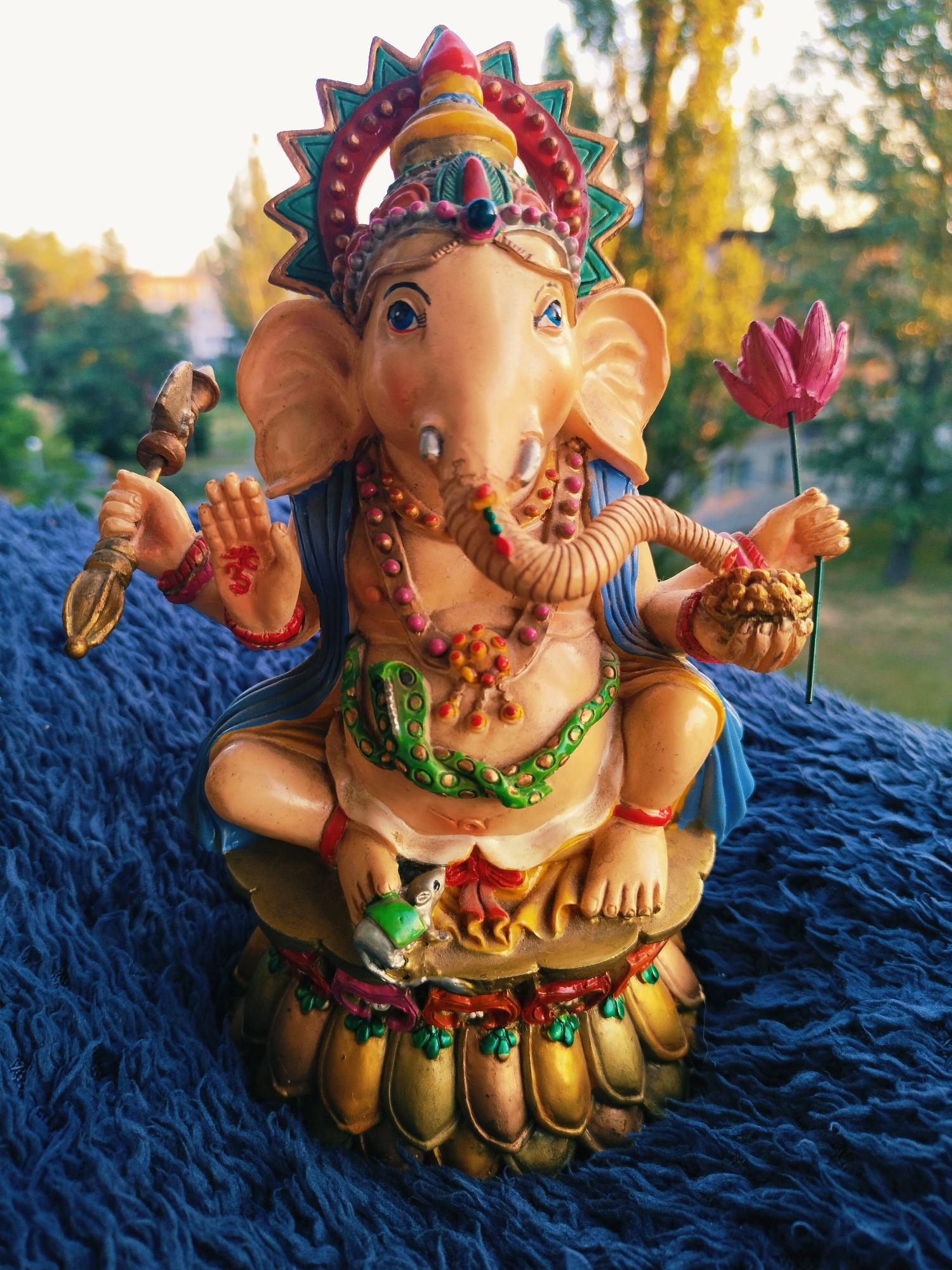 Ganesha figurine, trophy, and a dog in Horishni Plavni